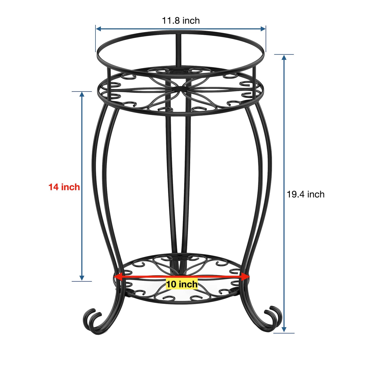 FaithLand 2 Pack Plant Stands, Heavy Duty Metal Planter Holder Indoor Outdoor, 2 Tier Round Potted Supports Rack, Corner Display Shelf Black