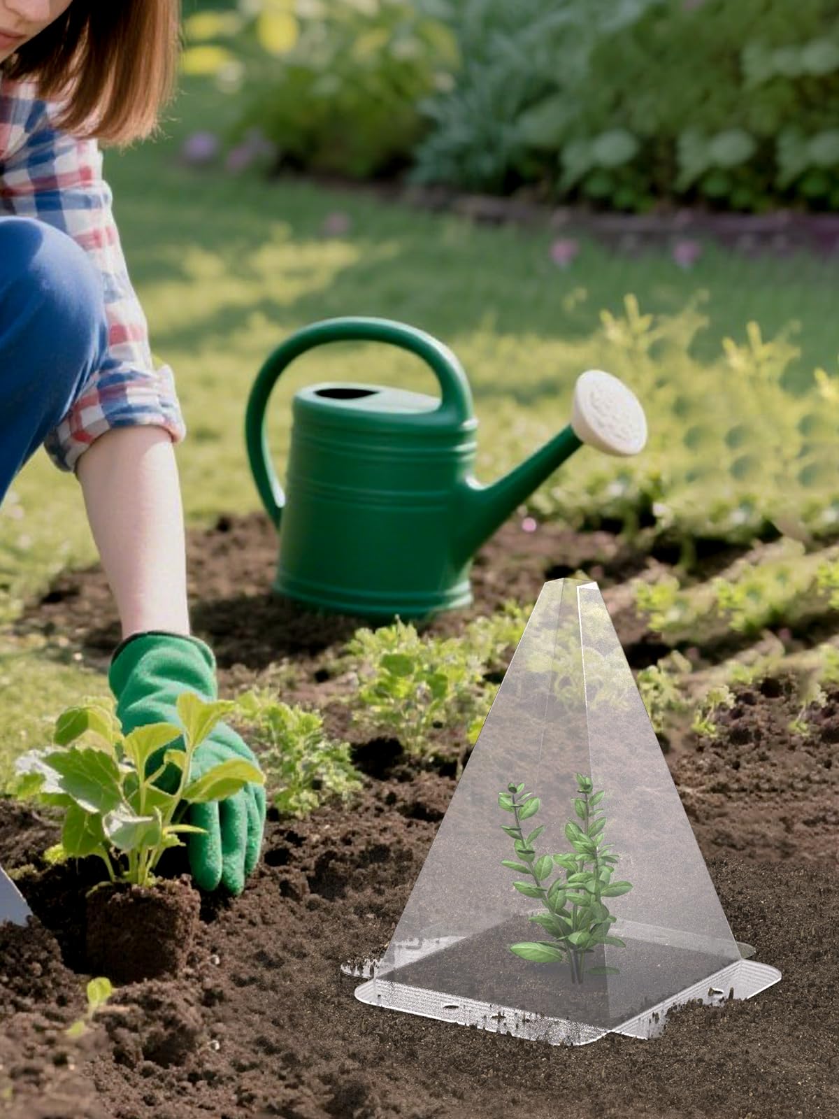 SENWELL-KA 20 Pack Garden Cloches for Plants - Clear Reusable Plastic Seedling Covers with 40 Metal Stakes - Mini Greenhouse Plant Bell Covers for Frost, Sun, Pests Protection(7.8" x 11")