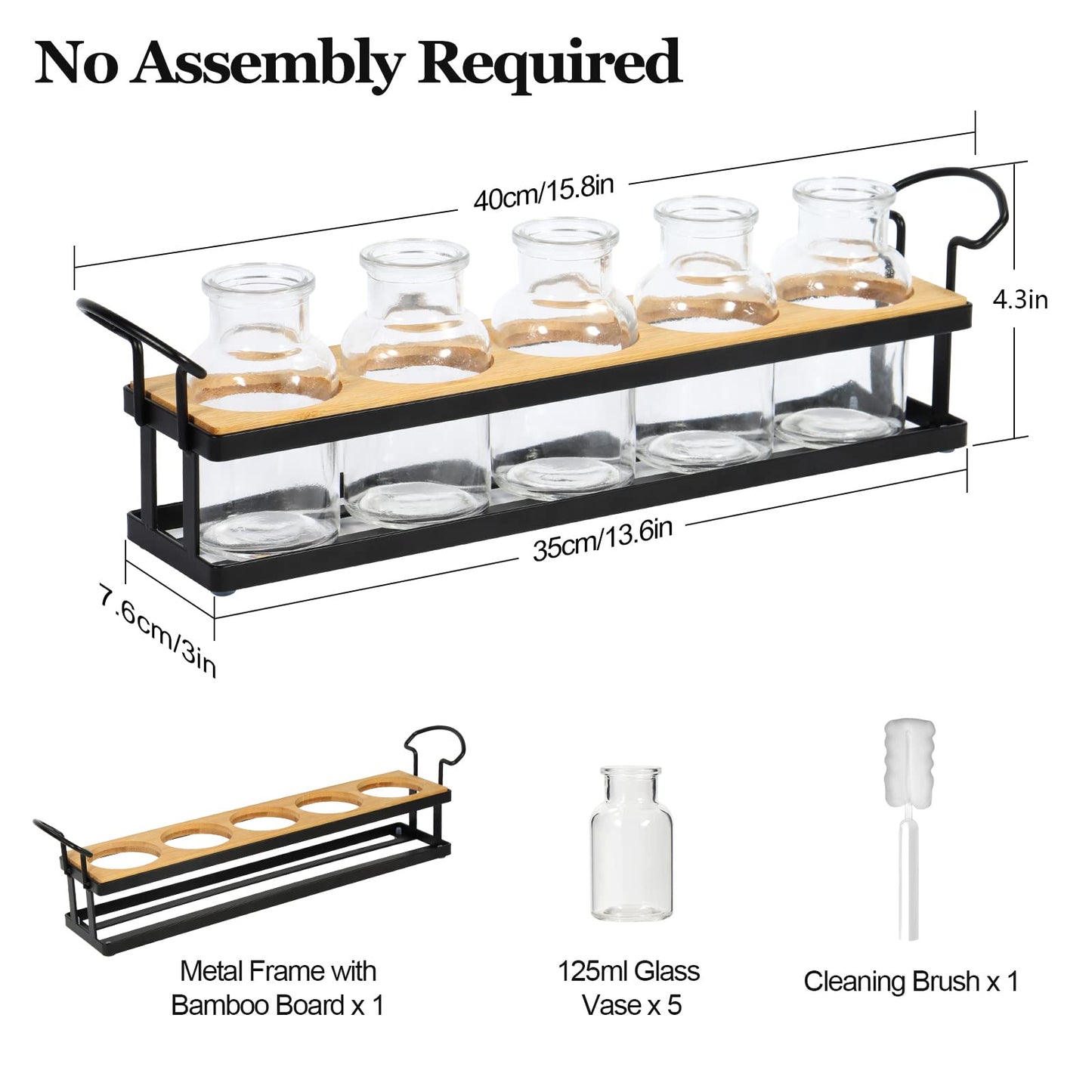 THYGIFTREE Plant Propagation Stations with Metal Stand, Tabletop Plant Terrarium for Propagating Hydroponic, Retro Glass Planter Flower Vase Home Kitchen Office Decor Gifts, 5 Jars