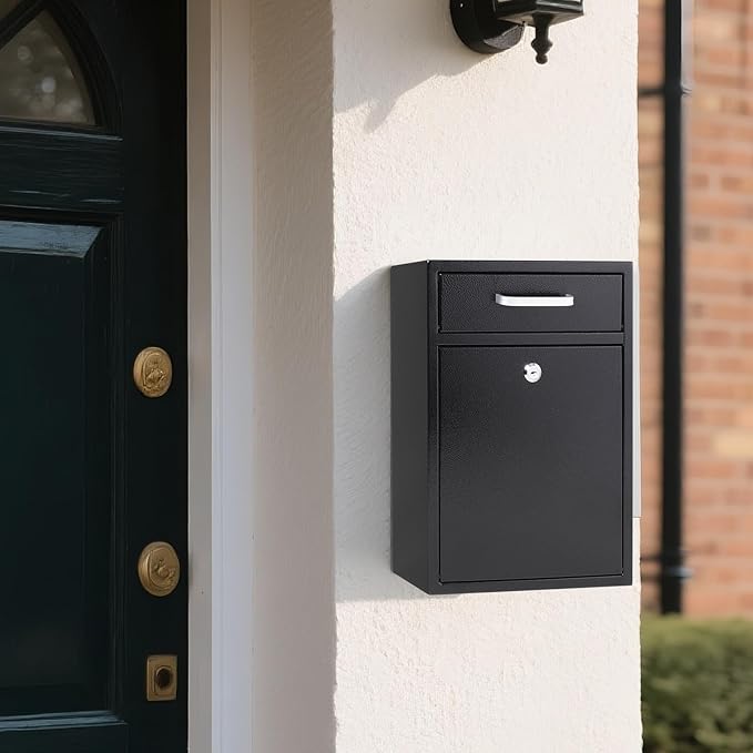 Jssmst Locking Mailbox for Outside, Key Lock Wall Mount Mailboxes Large, Security Drop Box with Lock, 16.2H x 11.22L x 4.72W Inches, Black XLarge