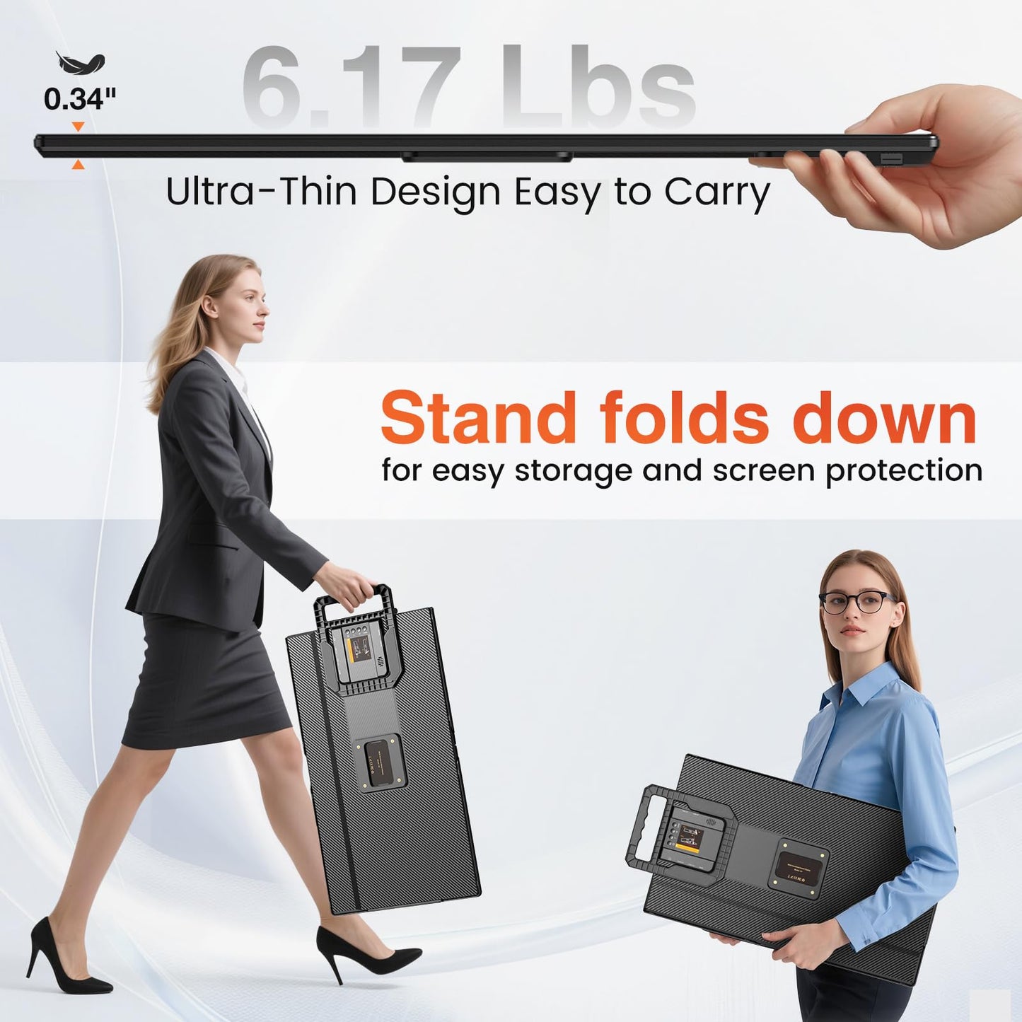 24" Large Portable Monitor, 1080P FHD 100Hz IPS Monitor, Height-Adjustable & Rotatable Screen(Horizontal/Vertical), Built-in Speakers, Requires Wall Outlet, Travel Monitor for Laptop / MacBook / PC