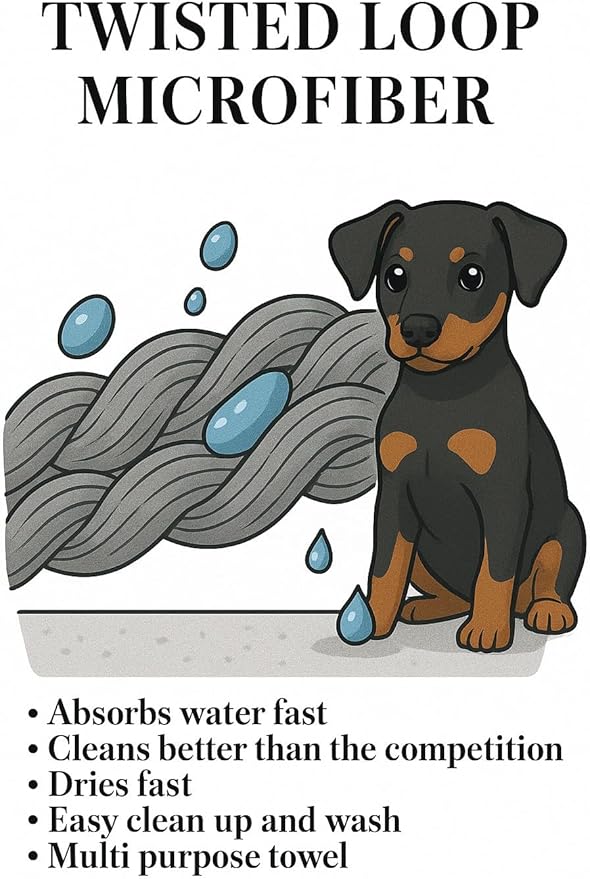 Premium Twisted Loop Drying Towels for Drying Dogs Small 16" x 24" Super Absorbent Microfiber Dog Bath Towel – Quick Dry, Soft – 1200 GSM Gray for Pets, Beach, Camping & Travel