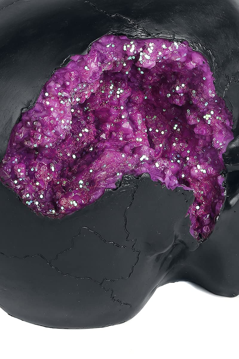 Nemesis Now Geode Skull Figurine, Black and Purple Gothic Glitter Crystal Skull Figurine, 17cm