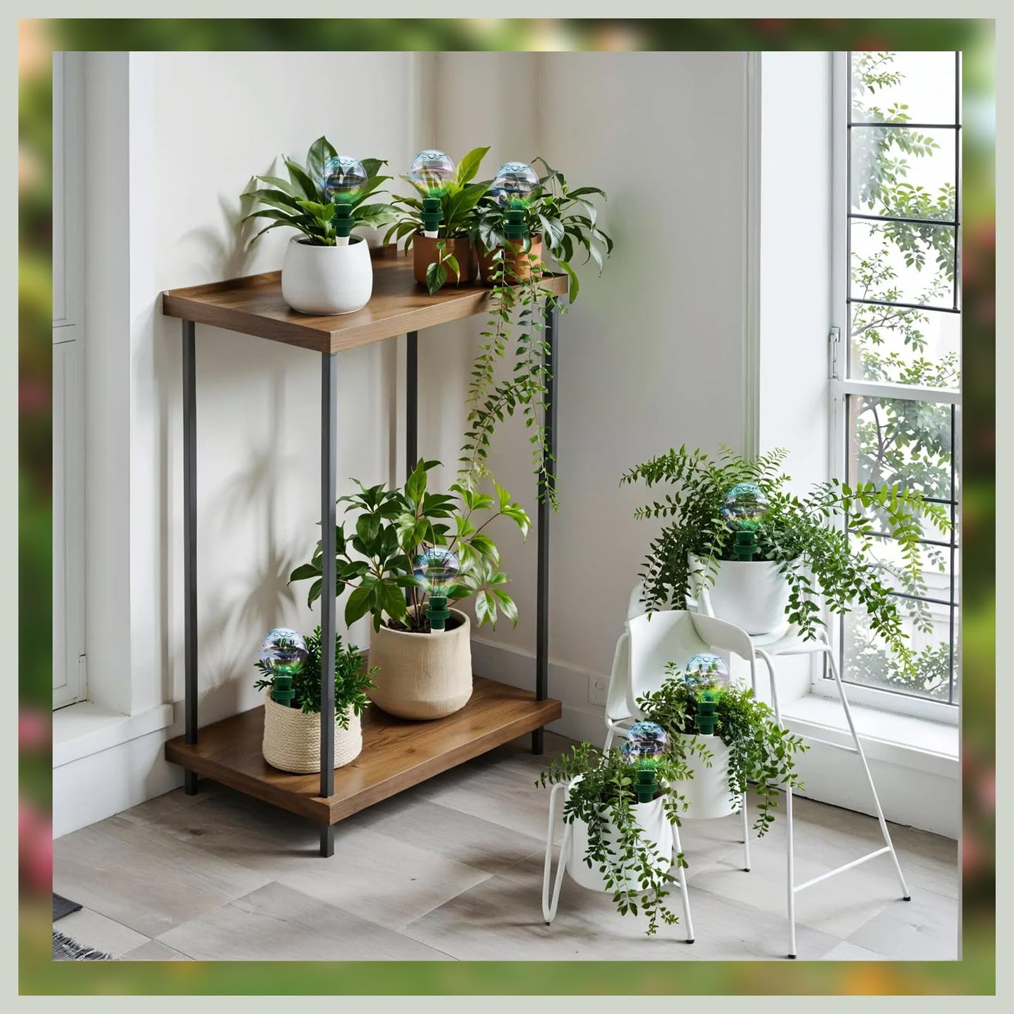 Floreevo 2 Pack Glass Self-Watering Globes for Plants, 6oz Automatic Plant Waterer Bulbs with Terracotta Slow Release Spikes, Vacation Indoor Outdoor Houseplant Watering Devices