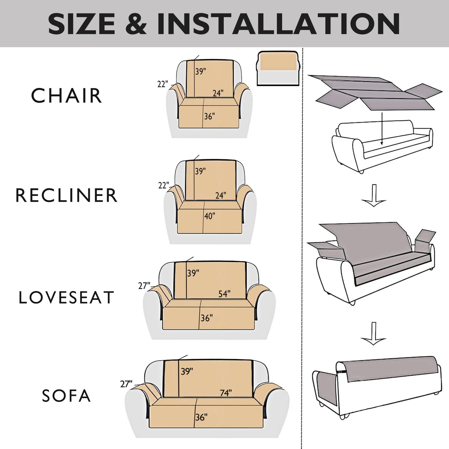 Cmfshape Halloween Skidproof Sofa Cover-Festival Sofa Slipcover with Elastic Straps-Easy Fit Slip Cover-Patchwork Washable Furniture Protector for Pets and Kids(Recliner,Black&Orange)