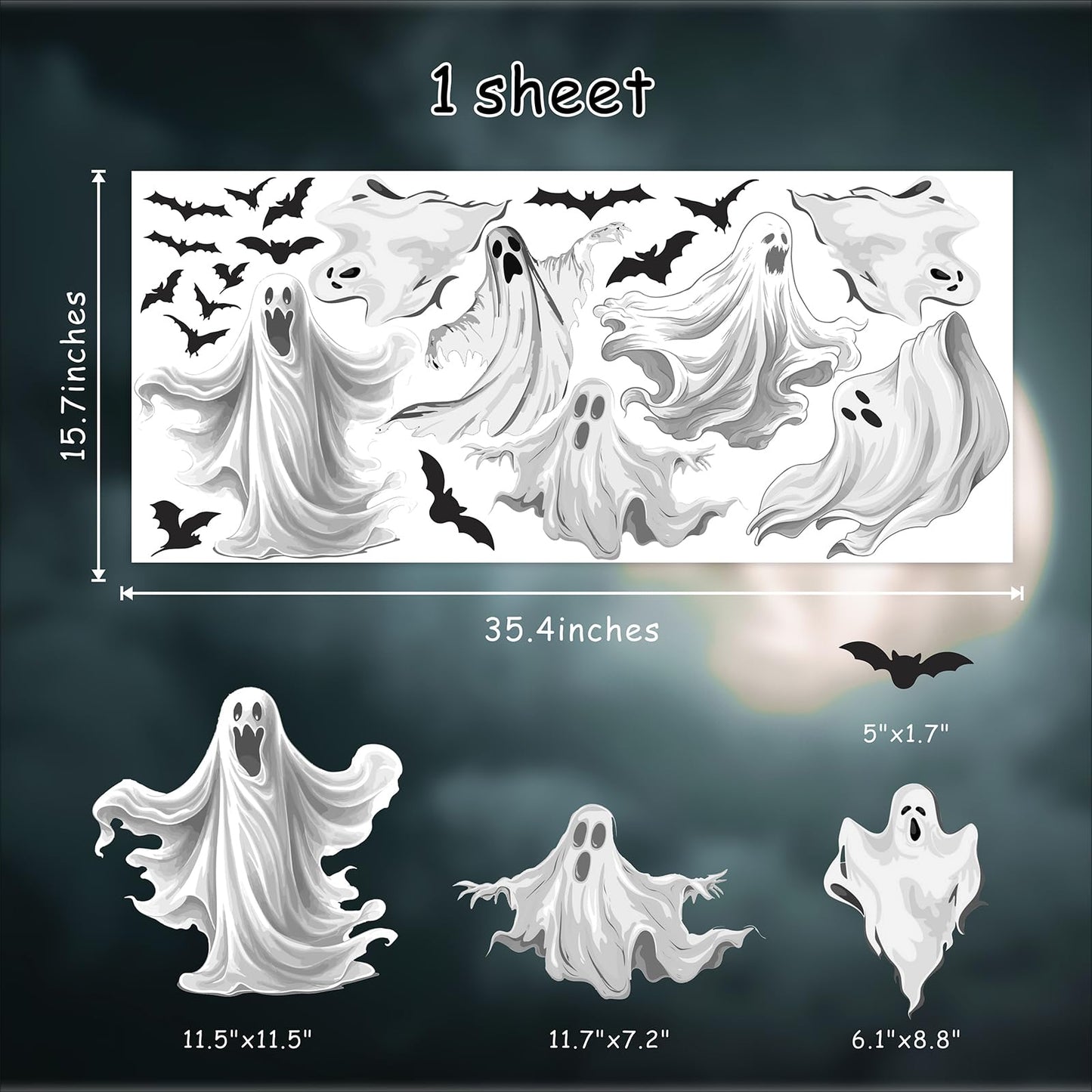 Halloween Large Ghosts Window Clings Halloween Window Stickers Black Bats Window Decals Home Classroom Office Party Decoration