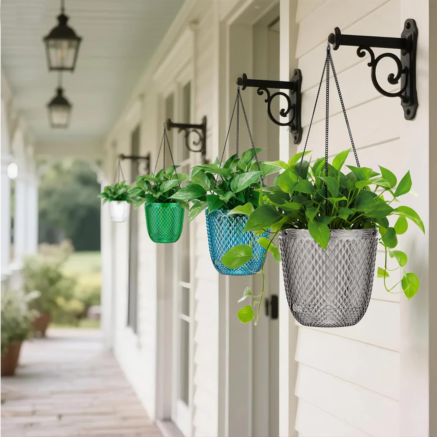 QCQHDU Hanging Planters for Indoor Plants, 2-Pack 7.2 Inch Self Watering Hanging Pots, Plastic Plant Hanger with Drainage Holes and 3 Hooks Chains for Garden Home (Gray)