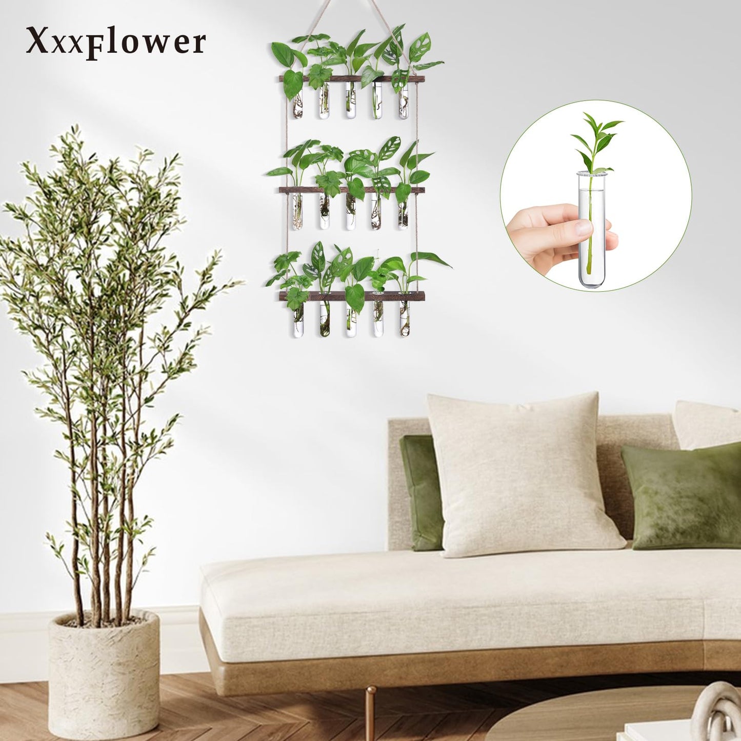 XXXFLOWER Glass Propagation Stations Accessories Glass Test Tubes Tiers Planters Wall Terrarium for Home Office Plant Hanger Flower Vases Wall Decor Hydroponic Cuttings (4 Tube Vases) Clear