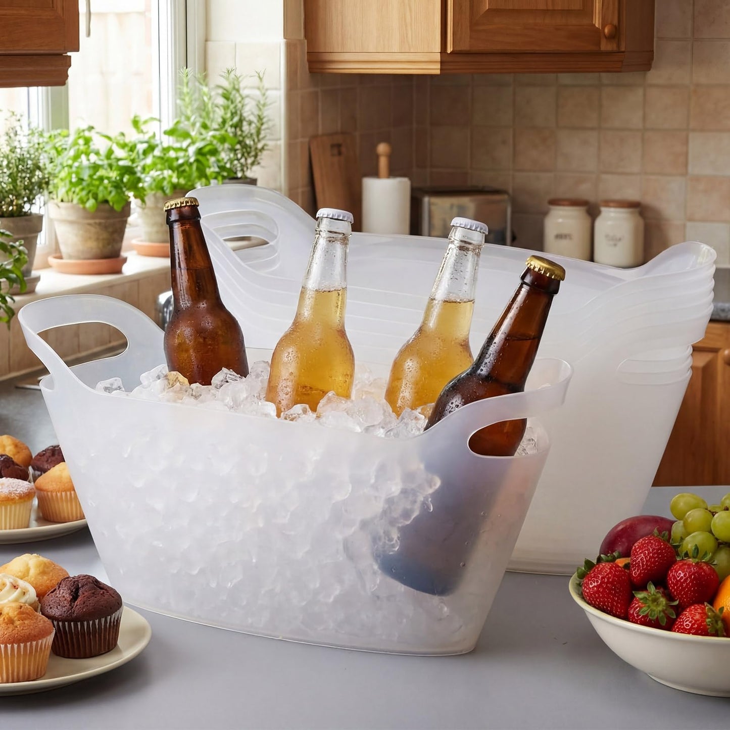 meekoo 6 Pack 6l Ice Bucket for Parties, Plastic Beverage Tub with Handles, Portable Ice Drink Bucket for Wine, Champagne, Beer, Cocktail, Large Drink Chiller for Wedding, Bar, Picnic, Pool(Clear)