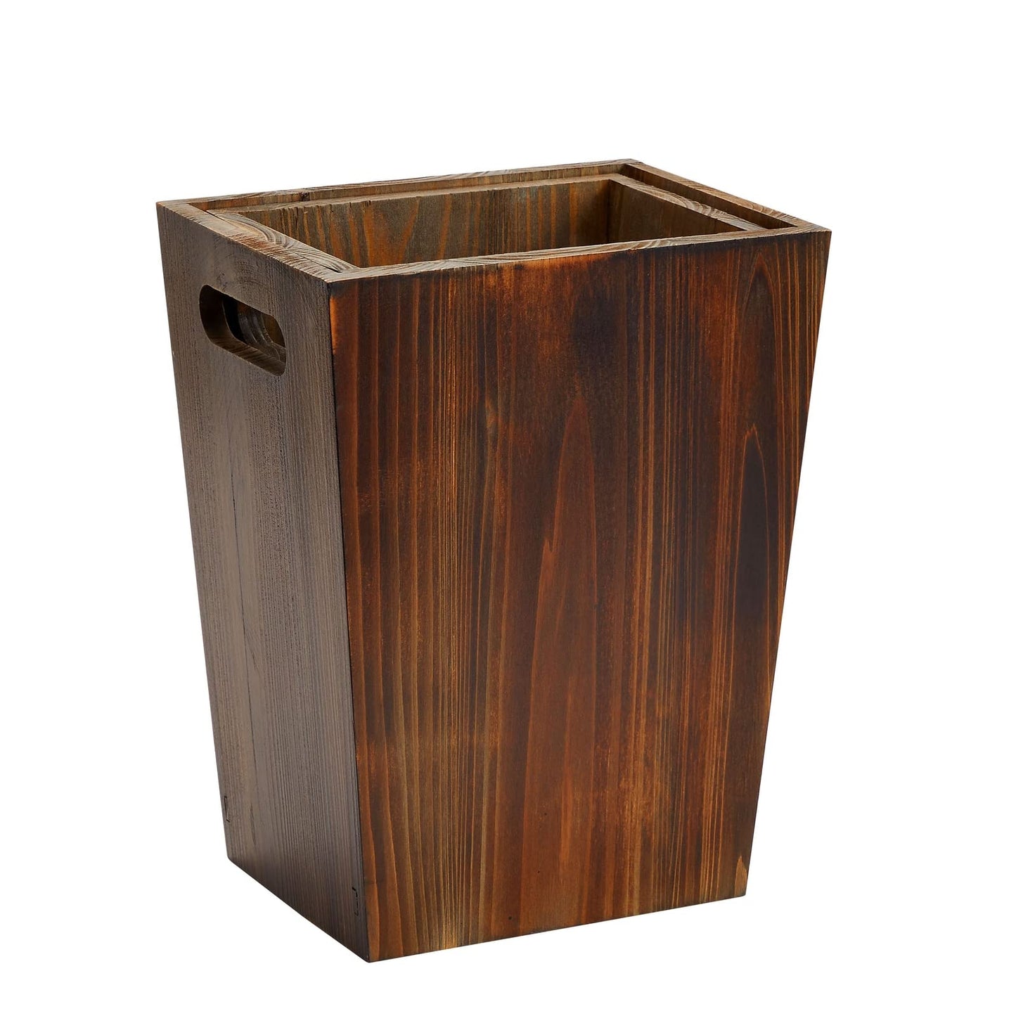 Farmlyn Creek 2 Piece Rustic Style Wood Trash Can Set - Farmhouse Square Wastebasket Bins with Handles for Home or Office (Brown, Small & Large) - Rustic Bathroom Trash Can Set