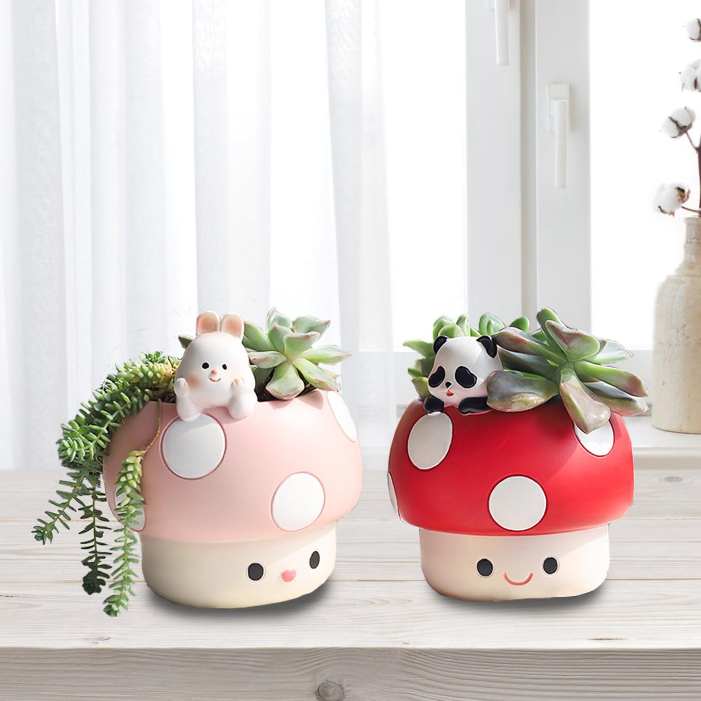 EOBTAIN Unique Mushroom Planter Pot Cute Animal Rabbit Pink Resin Succulent Small Pots for Indoor Plants Mini Cactus Planter Pots Living Room Office Table Decor,Mushroom Lover Gifts,4 Inch