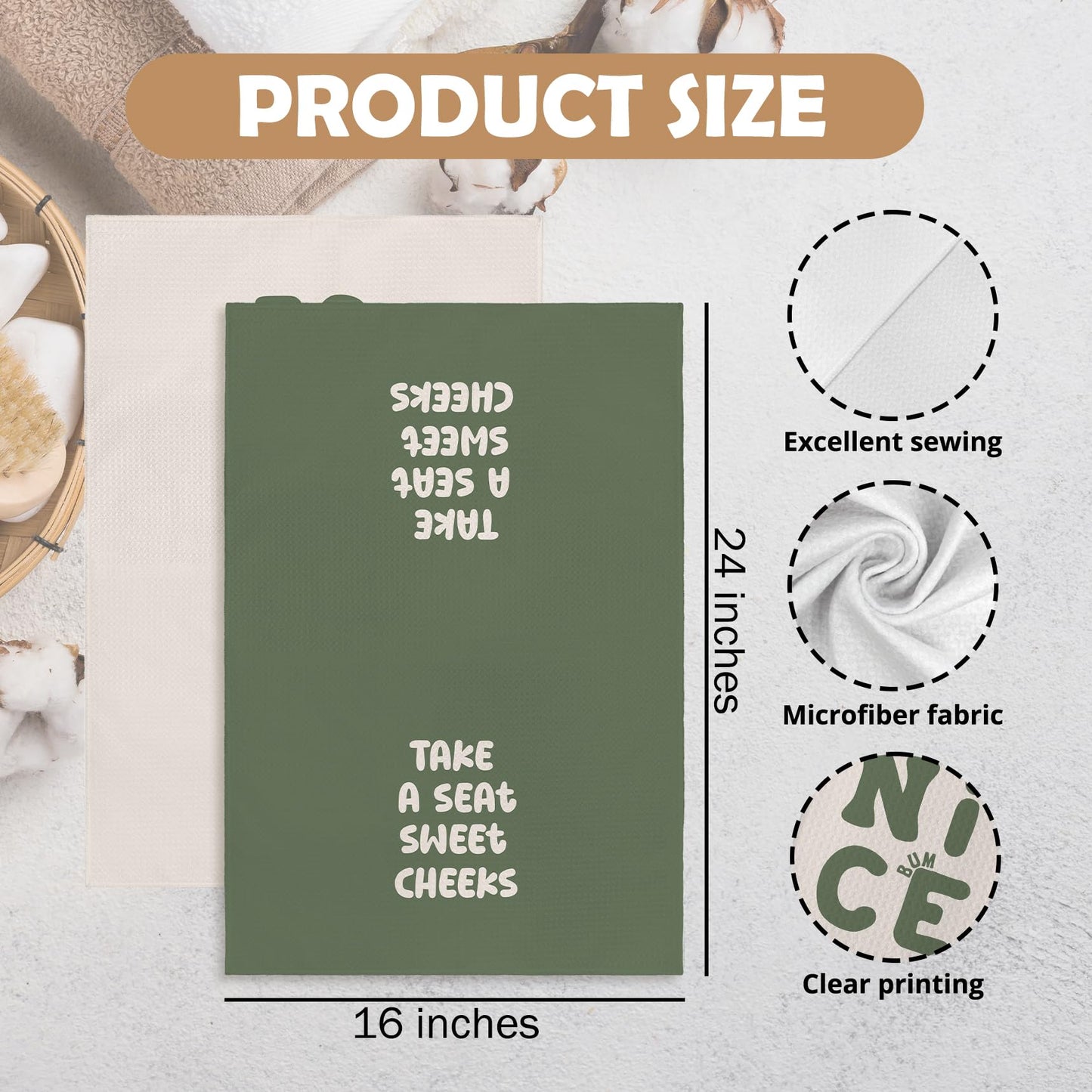 GWFSJYU Sage Green Hand Towels for Bathroom Set of 2, Sage Green Funny Dish Tea Towels, Funny Humorous Decorative Hand Towel for Kitchen, 16x24 Inch