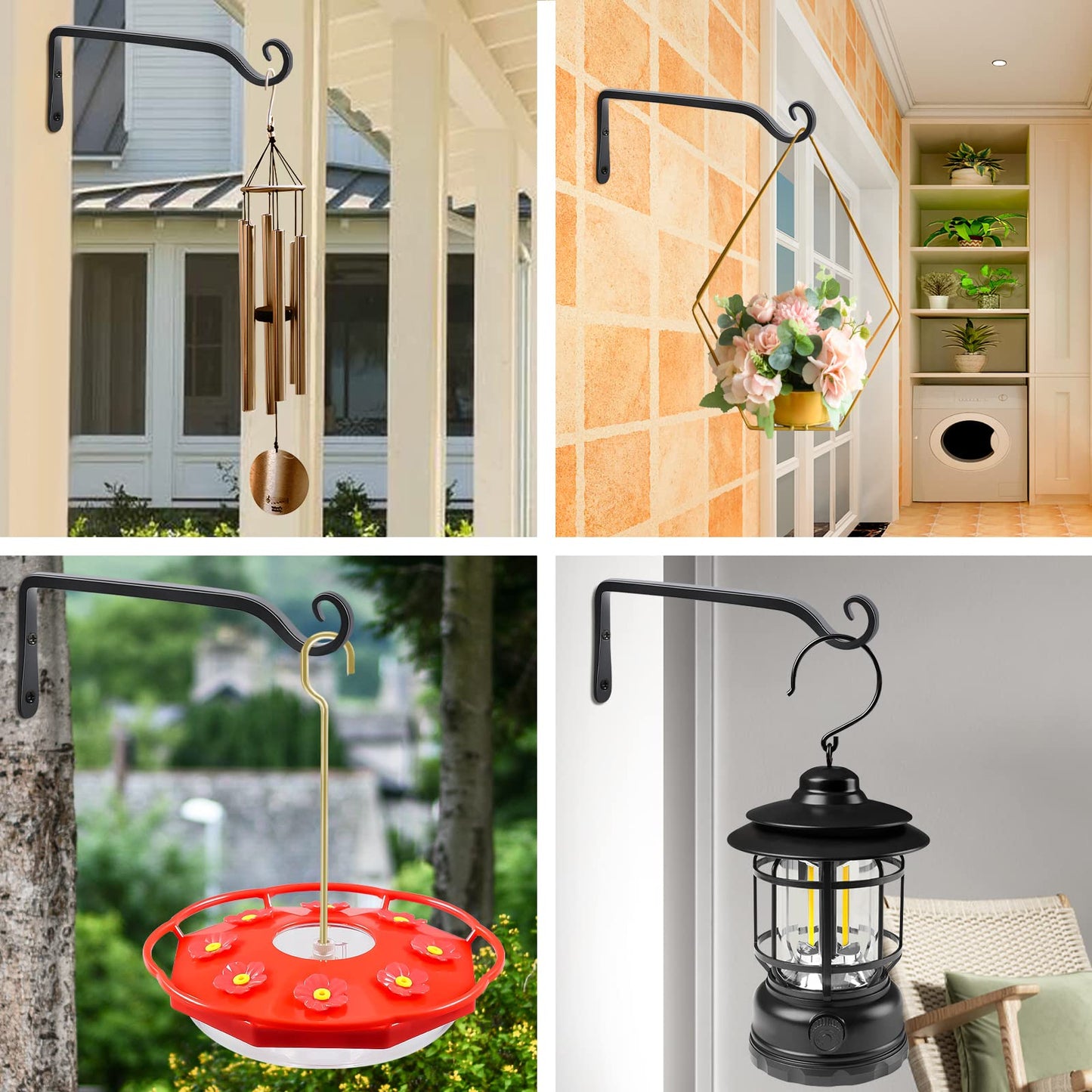 FEED GARDEN Wall Hooks for Hanging Plants 10 Inch - 2 Pack Heavy Duty Metal Plant Brackets, Holds 48 lbs, Rust Resistant Black L-Shape Hooks for Indoor Outdoor Decor