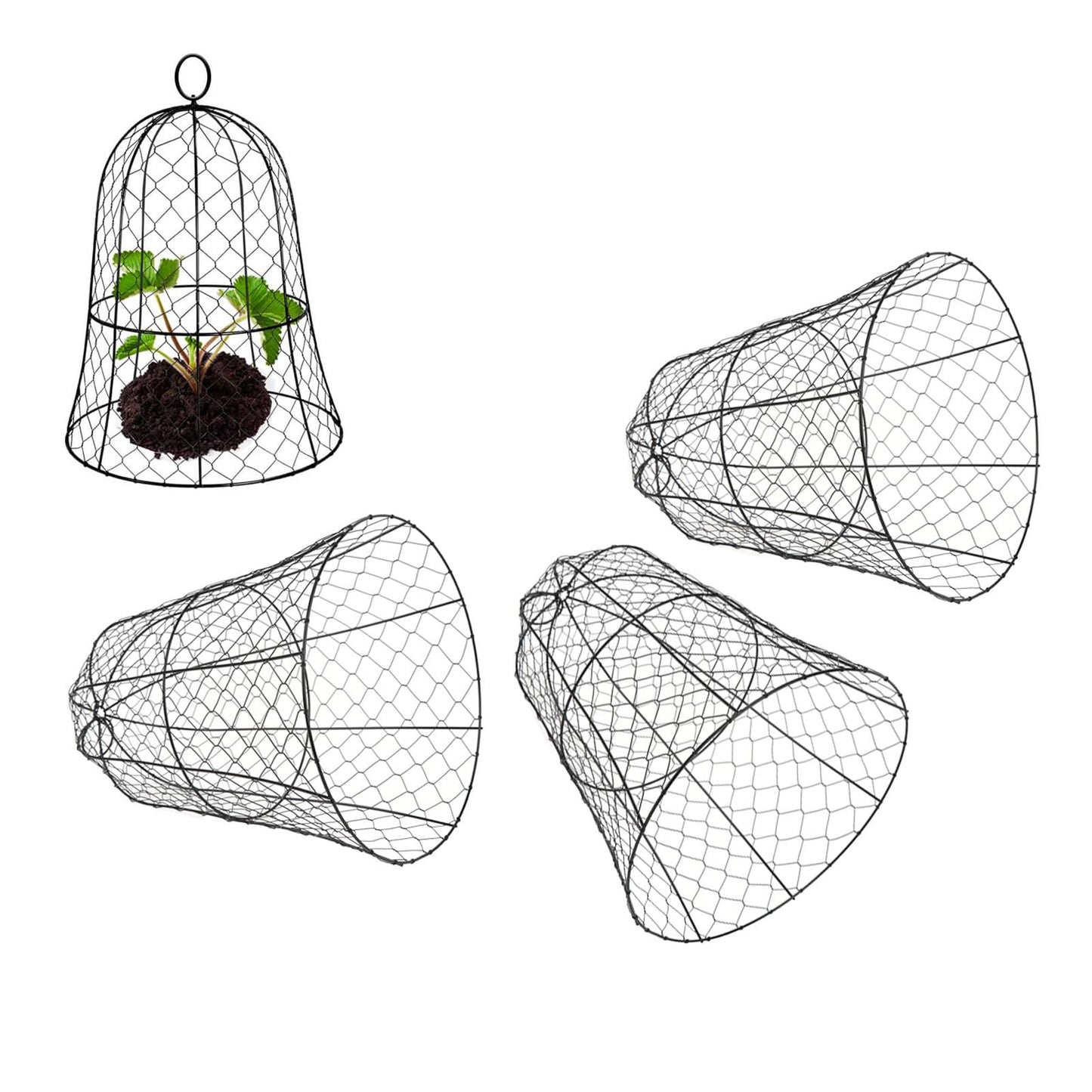 Garden Chicken Wire Cloche 10 Pack Garden Cloches for Plants Wire Plant Protectors from Animals Bell Shape Design Hook on the Top Thickened Iron Construction for Seedlings Shrubs Protection