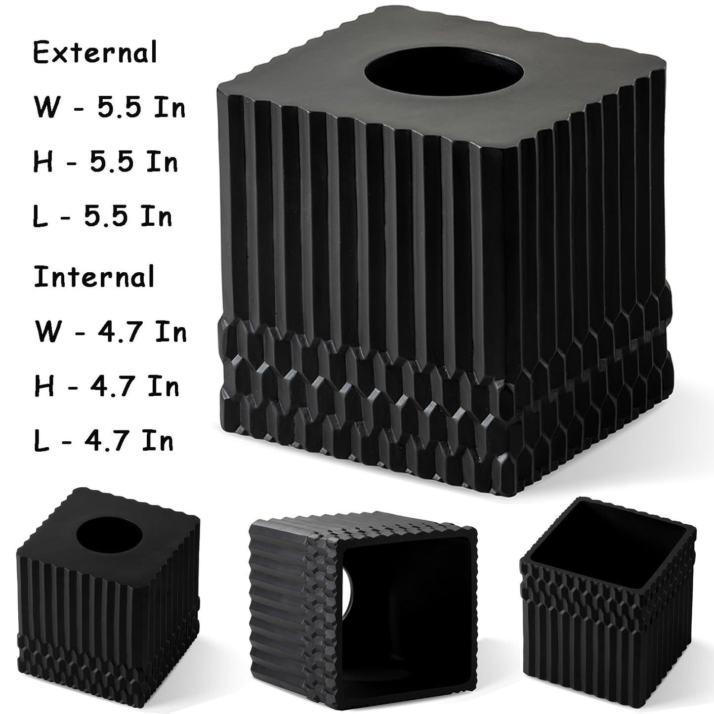 Black Tissue Box Cover Square, Tissue Box Holder for Bathroom Countertop,Vanity, Tabletop, Bedroom Night Stand,Office and Living Room Decorative - Modern Geometric Striped Tissue Paper Dispenser