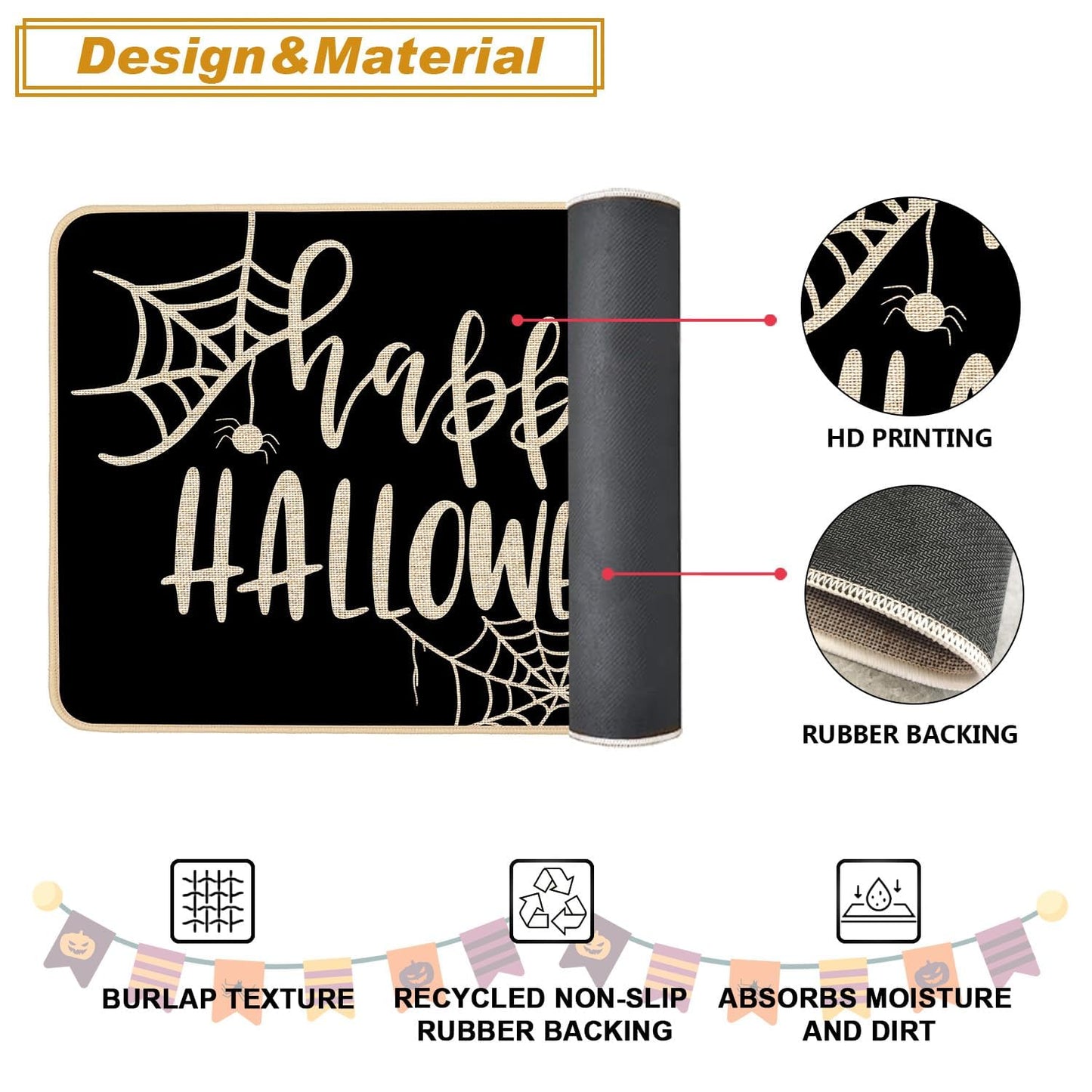 Baccessor Happy Halloween Kitchen Rugs Set of 2, Ghost Pumpkin Kitchen Mats for Floor Hallway Laundry Sink Low-Profile Halloween Holiday Home Decor 17x29 and 17x47 Inch