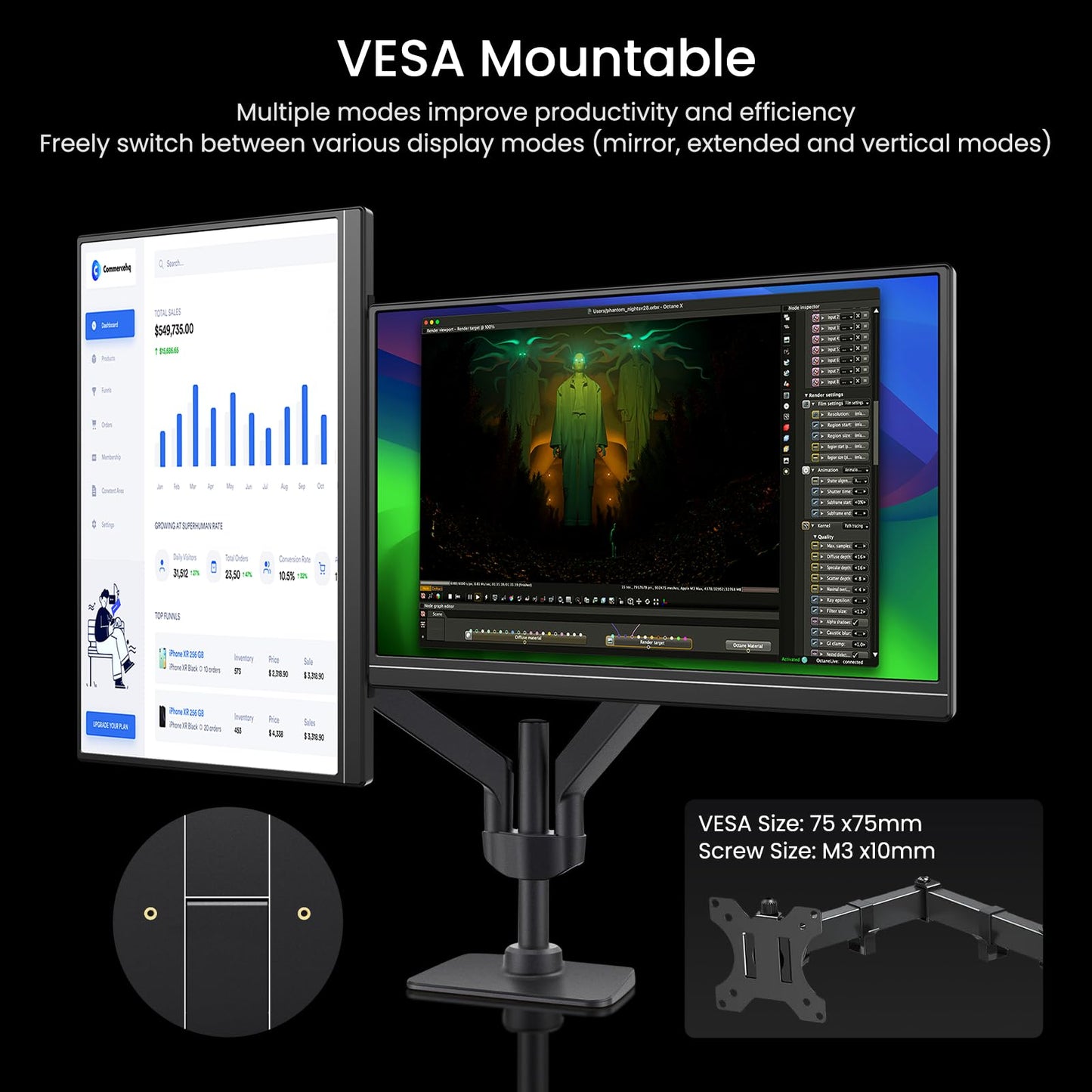 VILVA Portable-Monitor-for-Laptop 17.3'' 2.5K QHD 165Hz Gaming Display, Ultra-Slim Metal Body, Built-in Stand, USB-C HDMI External Monitor for Laptop, PC, PS5, Xbox, Switch