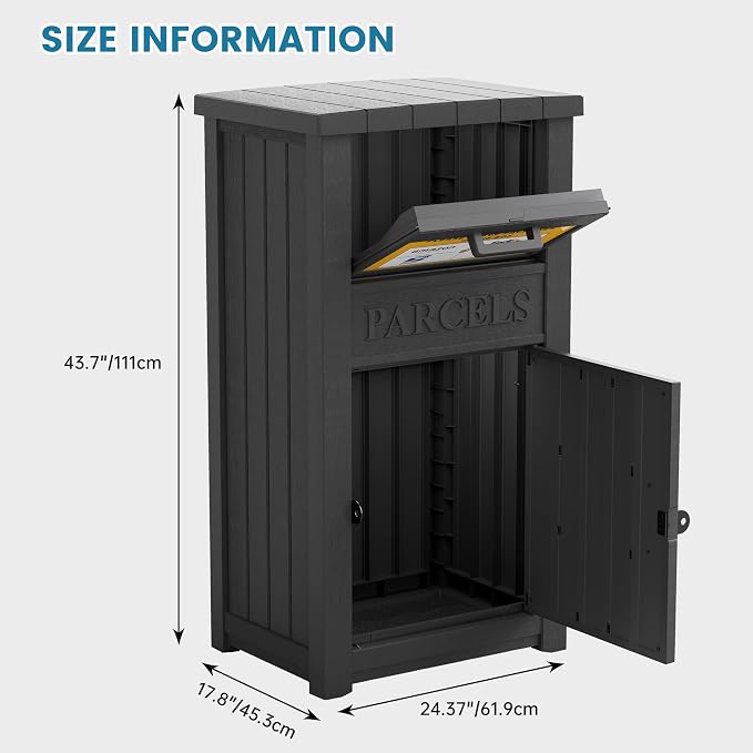 Package Delivery Box for Outside with Sign, Large Lockable & Weatherproof Anti-Theft Parcel Drop Box for Porch, Curbside, House Storage, Black(60 Gallon with Sign)