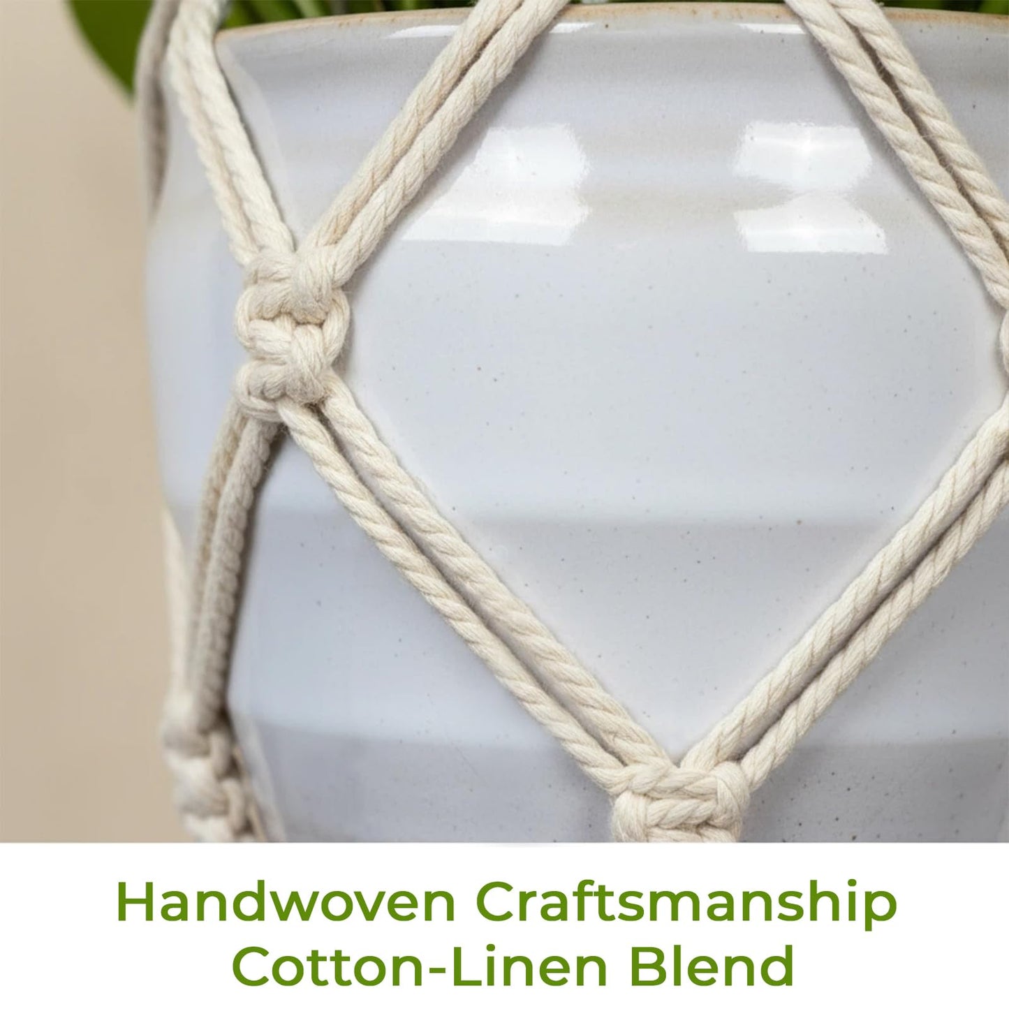 EJGIEGSO Macrame Plant Hanger, Up to 4-15 inch Pots, Wood Beads Cotton Hanging Planter Holder for Indoor Outdoor Boho Home Decor, 35 Inch, Set of 2 (Ivory)
