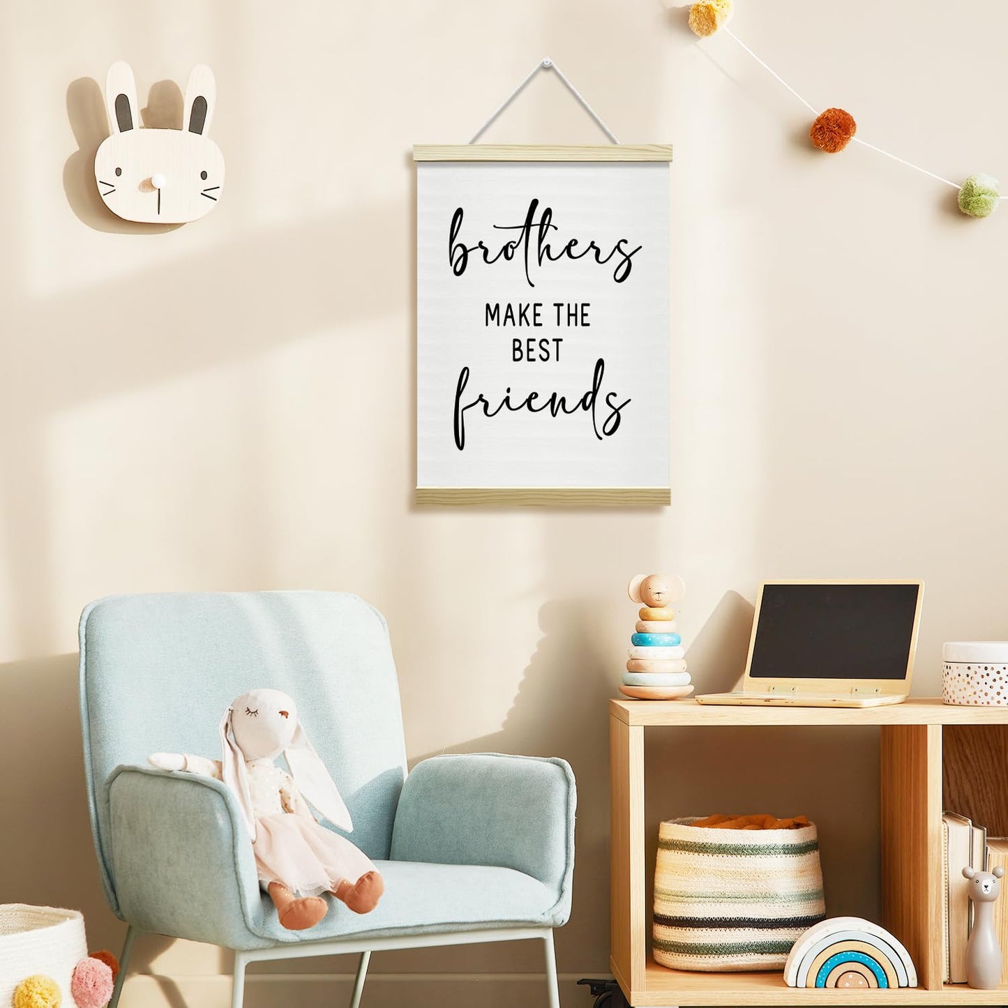 Nopoben Brothers Poster Hanger Frame - Brothers Make the Best Friends, Kids Room Wall Art With Wooden Poster Hanger, Playroom Boys Bedroom Game Room Decor(12x16 Inches)-06