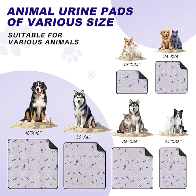 WanpeeGoo Washable Pee Pads for Dogs, 2Pack Reusable Puppy Pads, Super Absorbent & Leakproof Dog Pads, Anti-Slip Dog Pee Pads for Puppy Training & Incontinence, Feather Pattern 24"x36"