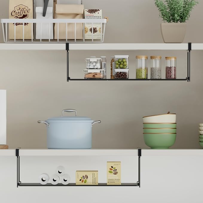 Foldable Metal Under Cabinet Organizer,Multi-Functional Hanging Storage Rack for Aluminum Foil,Plastic Wrap,Kitchen Wipes,Space-Saving,Tool-Free Install,Rust-Resistant,Ideal for Kitchen (White)