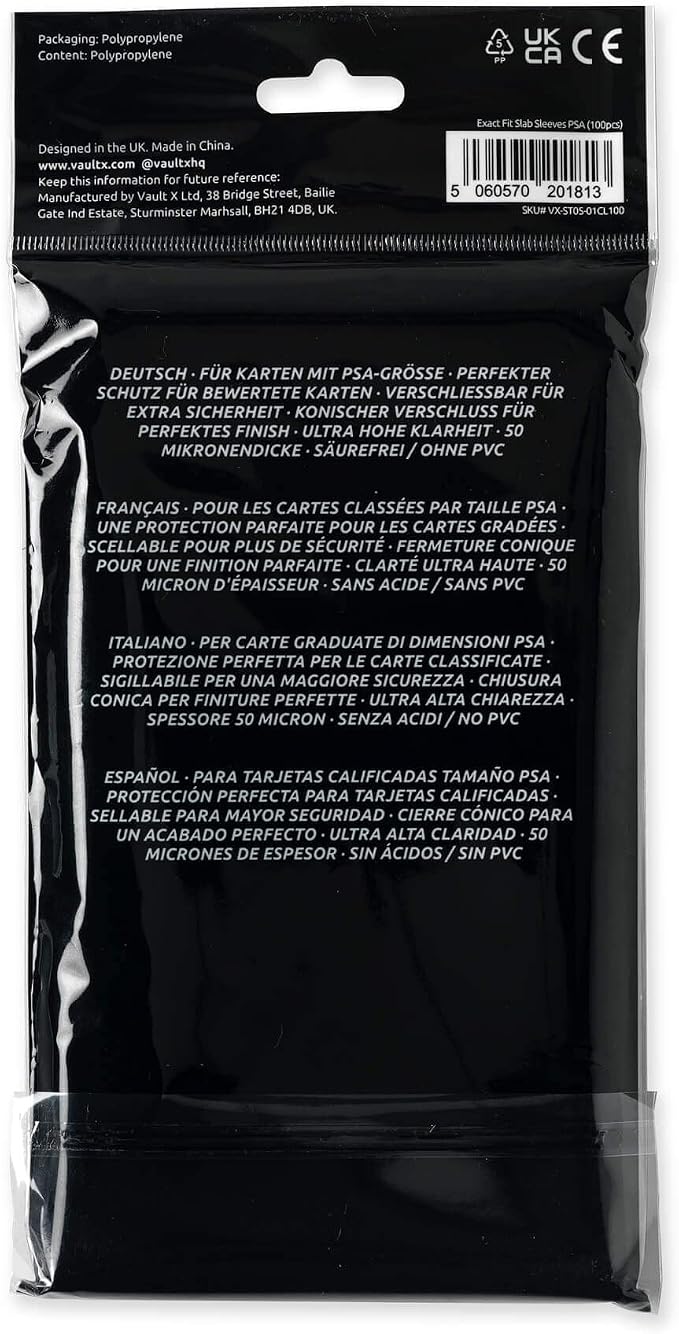 Vault X Exact Fit Slab Sleeves (100 Pack) for Graded Trading Cards for PSA, MGC, CGC, UGC, GG and Other Similar Sized Cases