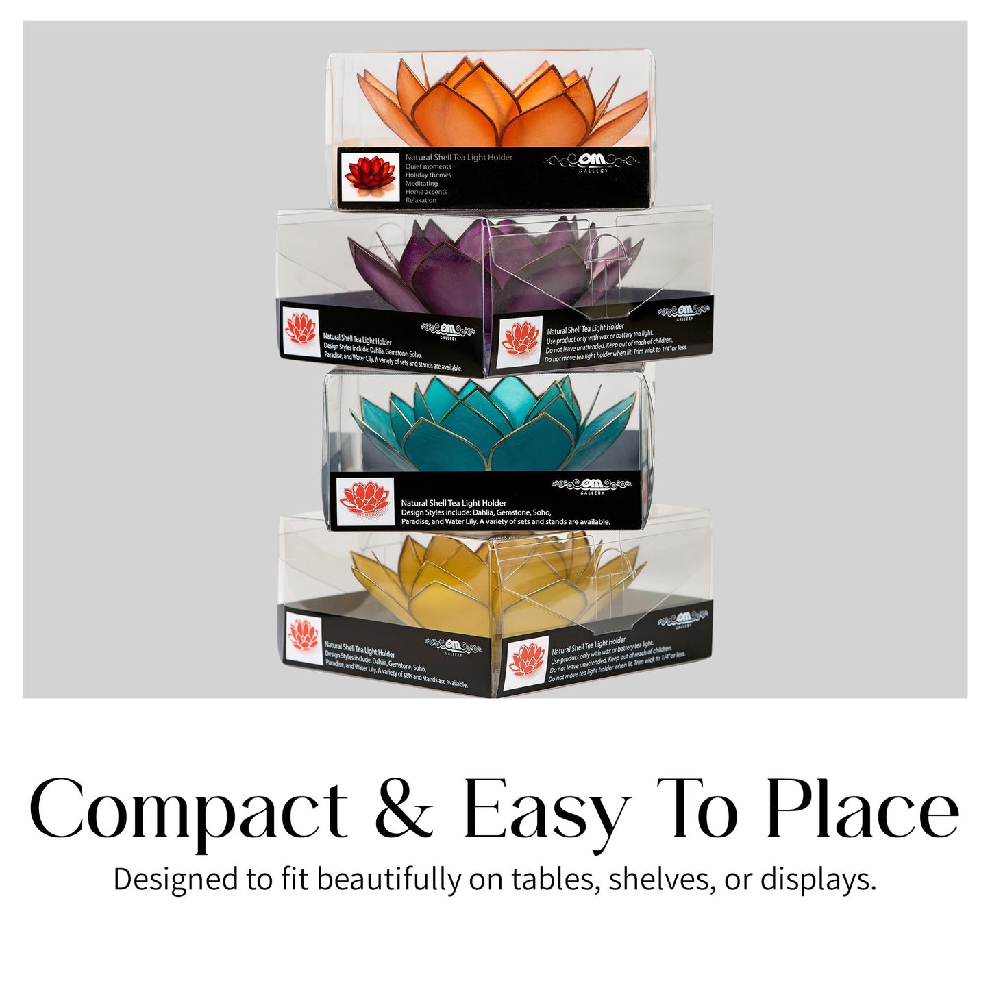 Om Gallery Gemstone Lotus Tealight Holder - Handcrafted Capiz Shell Design for Soft Glow, Elegant Home & Table Decor, Wedding Centerpieces, Votive Candle Styling, and Thoughtful Gifting - Amber