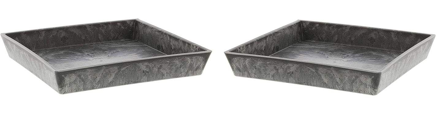 Hard Plastic Plant Saucer Set, Faux Slate Look - Planter Pot Trays Decoration for Indoor Outdoor Home Garden Decor (2, 5.5")