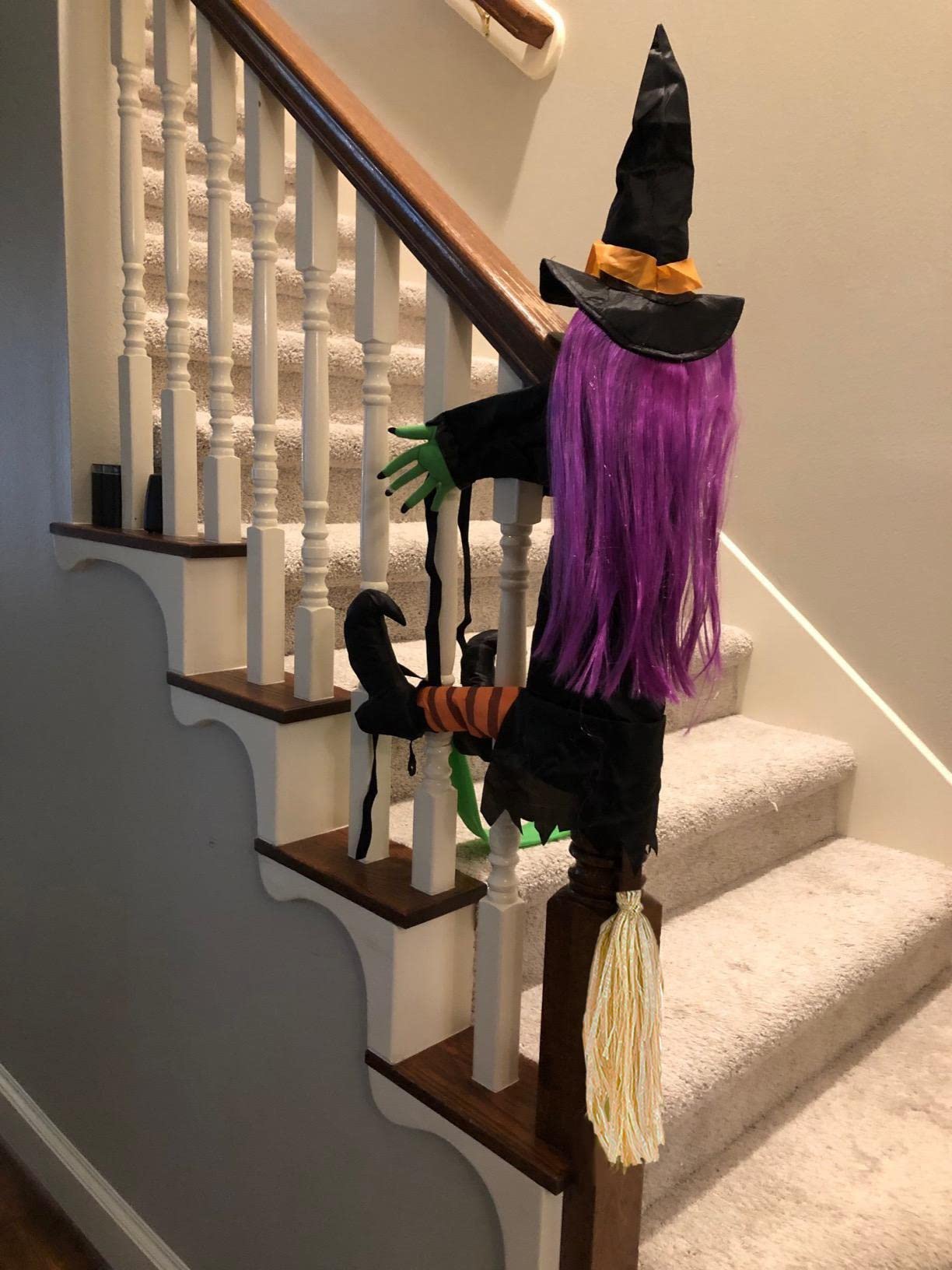 Huoety 54" Crashing Witch Halloween Decoration – Flying Witch on Broom Colliding with Tree for Outdoor Yard, Porch, Garden, and Haunted House Décor – Betty Bash Large Halloween Prop