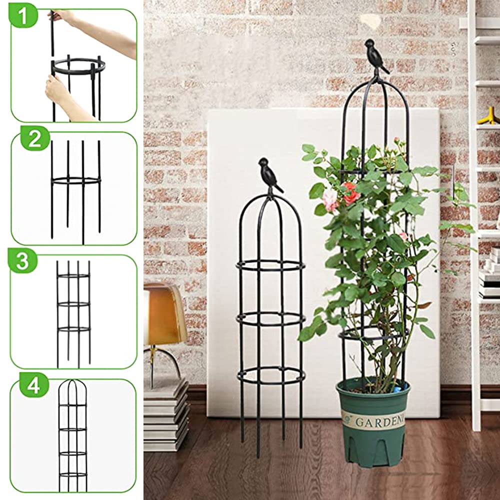 6ft Garden Obelisk Trellis for Climbing Plants-Rustproof Metal Pipe with Heavy Duty Plastic Coated, Garden Outdoor Indoor Potted Plant Support for Clematis Vine Jasmine Support (Black)