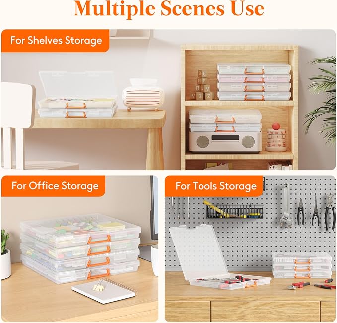 Lifewit 6 Pcs Board Game Storage Boxes, 12.2x10.6'' Paper Container with Secure Latch, Plastic Portable Organizer with Handle & Labels for File,Document,Puzzles, Cards, Art Supplies