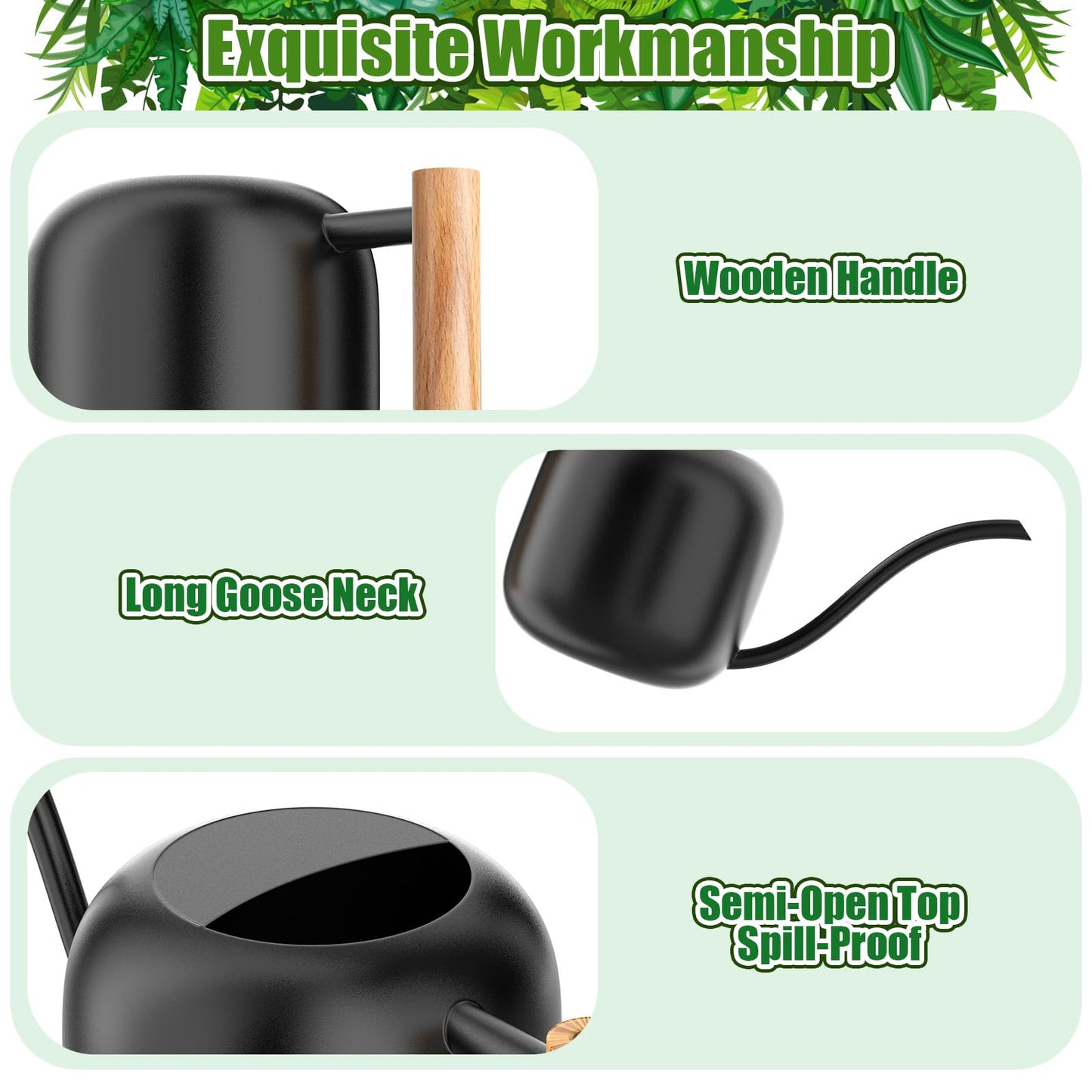 Green Moon Water Can Indoor Plant Black 1.2L/41oz with Long Spout Small Water Can Metal Watering Can Pot for Indoor House Plant Bonsai Outdoor Garden Flowers Decorative