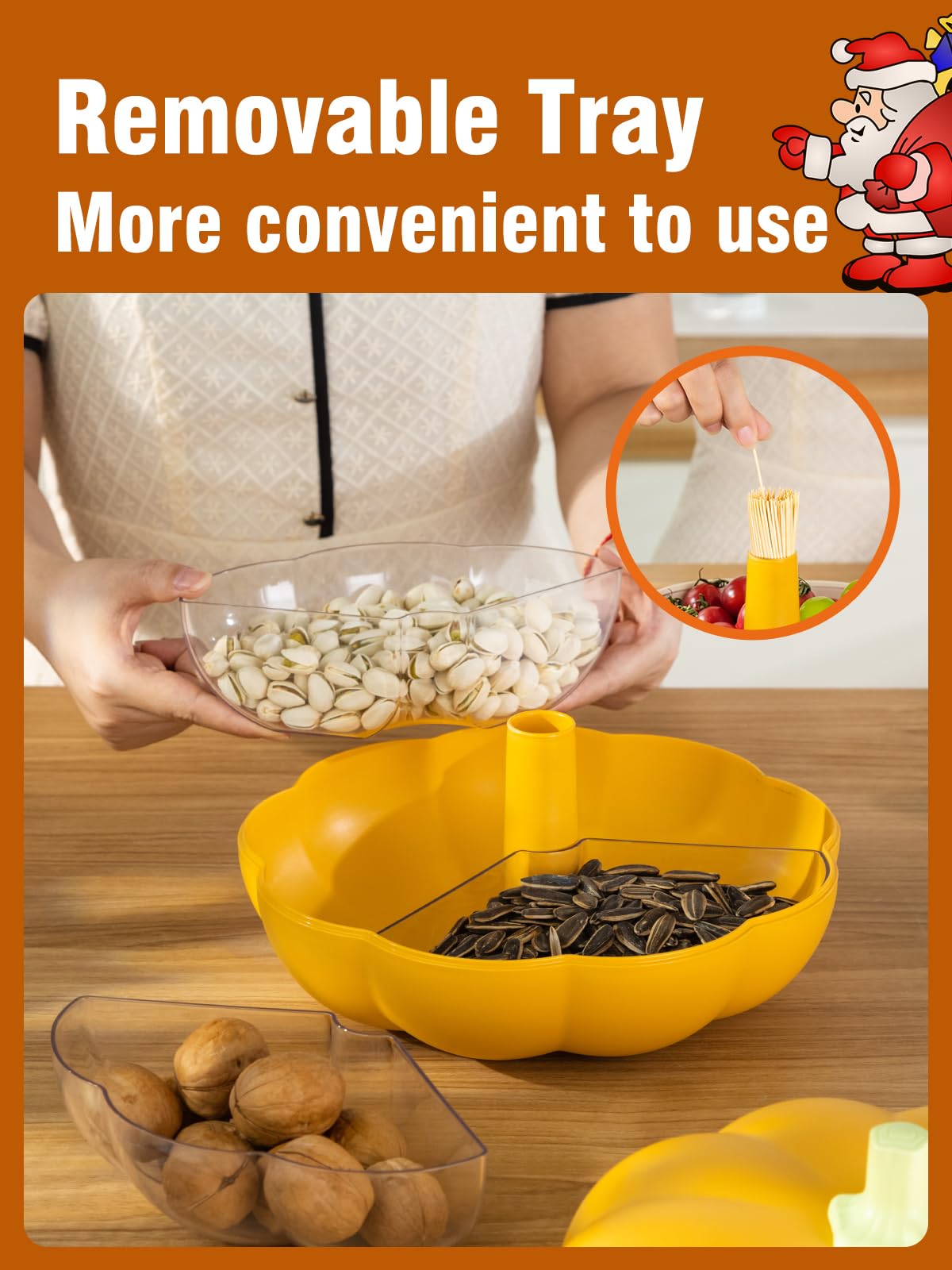 LivLab Mker Pumpkin Christmas candy bowl - Divided Serving Tray with lid for Halloween Candy, Treats & Snacks -autumn Gifts & Decor