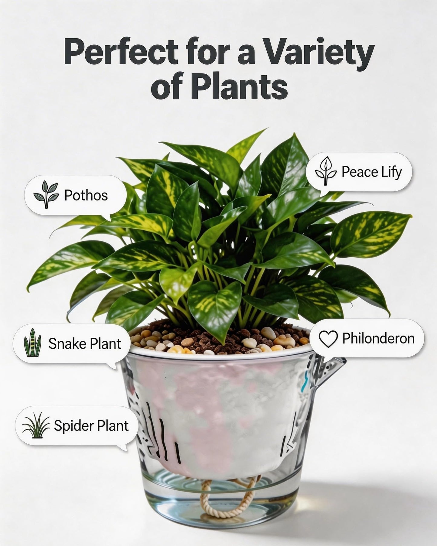 BovcTrraann 3-Pack Clear Self Watering Plant Pots, 5 Inch Clear Flower Pots with Drainage Holes, Tray and Rope, Plastic Self Watering Planters for Indoor Outdoor Garden Plants, African Violet, Herbs