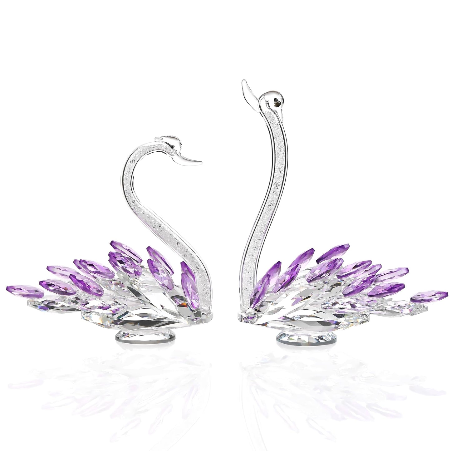 Ornalrist Set of 2 Crystal Purple Swans Figurines, Anniversary Wedding Gifts for Women, Mom, Couple, Glass Swan Collectibles Birthday Presents Keepsake for Parents Home Decor, 6.5in Gift Boxed