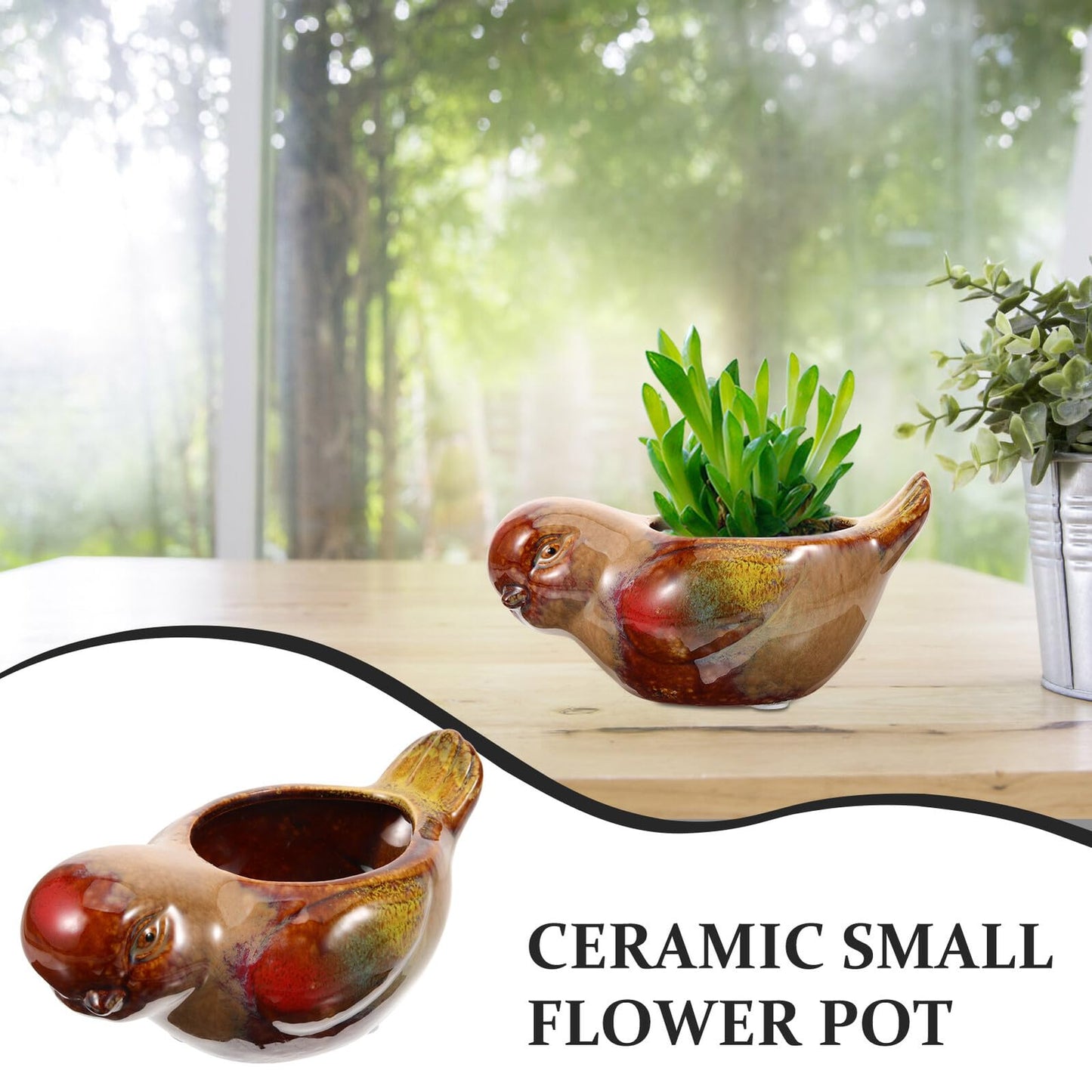 GAROZATION Ceramic Bird Shaped Succulent Planter Pot for Small Indoor Plants, Glazed Clay Material, Decorative Outdoor Garden Flower Pot, 1pcs Ceramic Planter