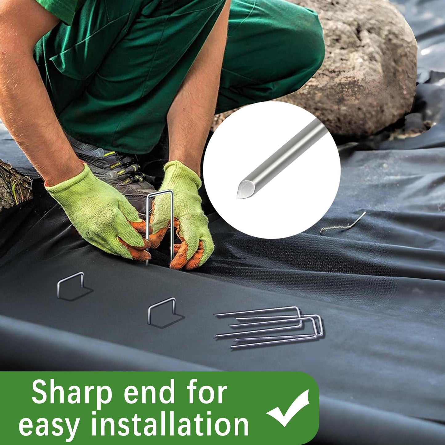 HOUYA 100 Pack Landscape Staples 4 Inch 12 Gauge Garden Stakes Galvanized Garden Staples Pins Anti-Rust Ground Stakes for Weed Barrier, Irrigation Tubing, Yard Lawn, Landscape Fabric