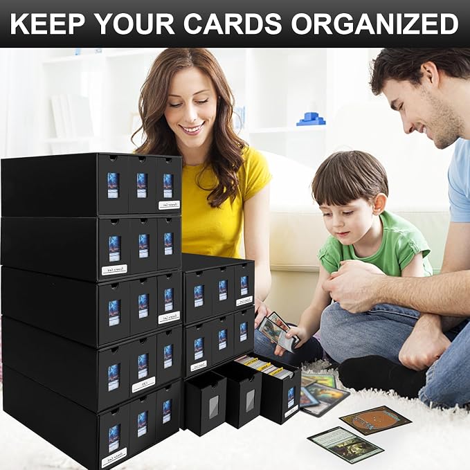 Trading Card Storage Box, 24000+ Cards Storage Box for Commander Display, Trading Cards Organizer with 72 Card Dividers, Labels & Tapes, Visible Card Deck Box for TCG MTG PTCG Sport Cards