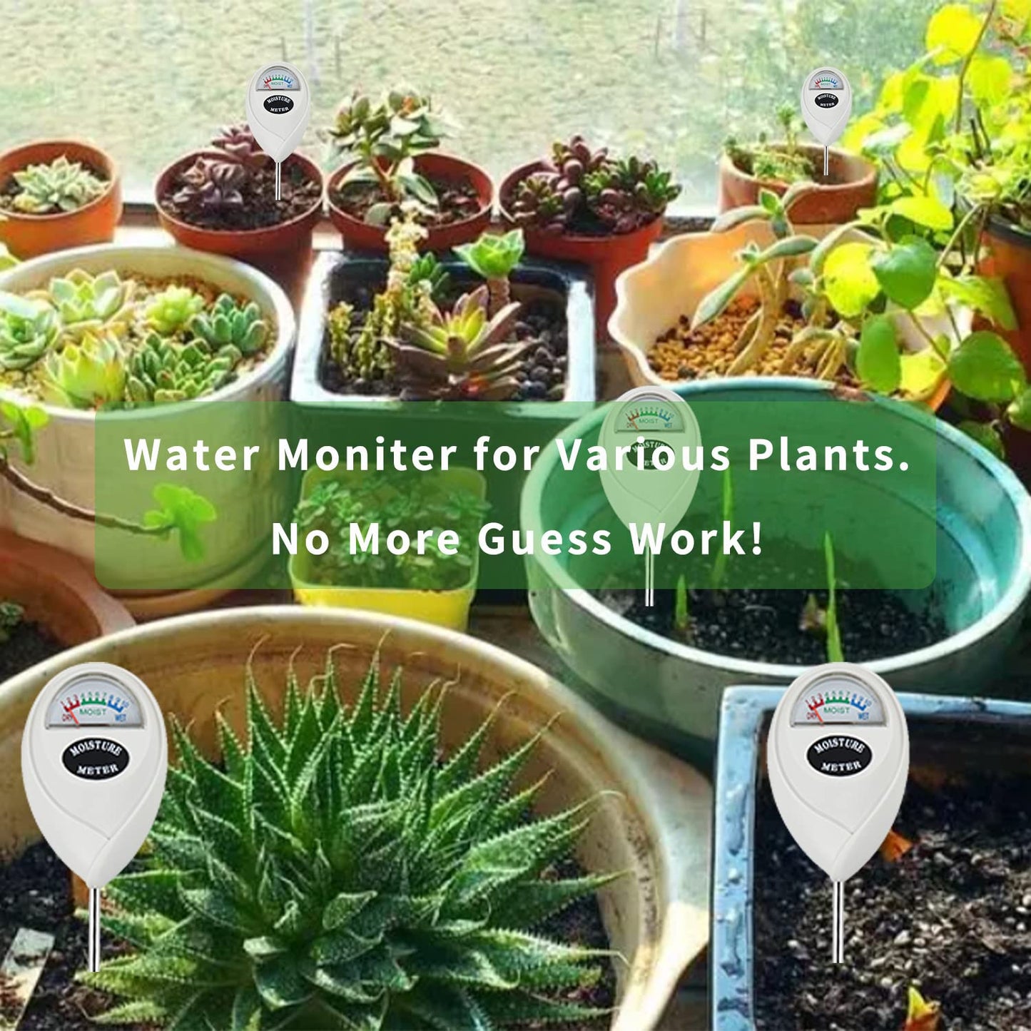 Censinda Soil Moisture Meter, 2 Pack Long Probe Soil Moisture Monitor for House Plants, Soil Hygrometer Moisture Sensor for Indoor & Outdoor, Garden, Farm, Lawn Plant Care, No Battery Needed(White)