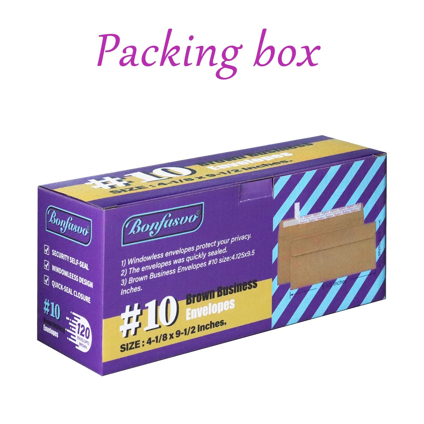 Bonfasvo 120 Pack #10 Brown Kraft Security Envelopes 4-1/8 x 9-1/2 inches Self Seal