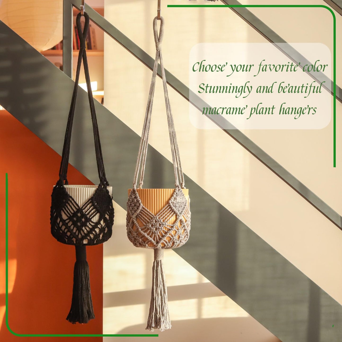 XINBOR Hanging Planter with Patterns,2Packs Macrame Plant Hangers Indoor Macrame for up to 8 inch Pot Crochet Boho Plant Hanger Holder for Indoor Outdoor with 2S Shaped Stainless Steel Hooks (Gray)