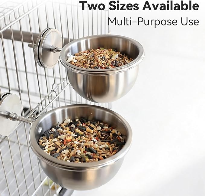 AOTU Anti-Snatch Stainless Steel Parrot Feeding Cups with Locking Buckle - Bird Food & Water Bowls, Bird Cage Accessories for Cockatiel, Conure, Budgie, Macaw, Gray Parrot & Small Pets (L)