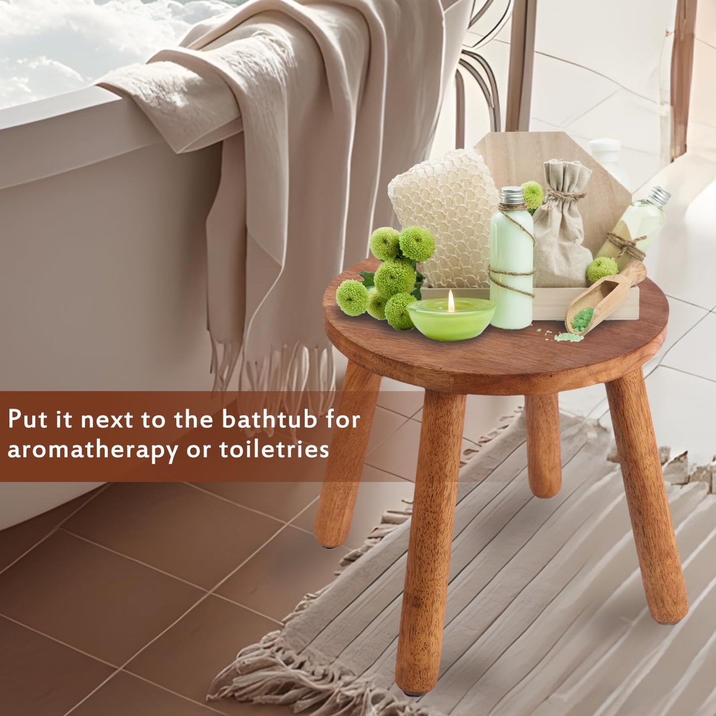 zaowofires Round Solid Wooden Step Stool, Garden Stool,11.8''H,Plant Stool ,Wood Legs Detachable for Plant Stand, Kitchen, Bathroom,Bedroom,Livingroom (Walnut, 11.8inch)