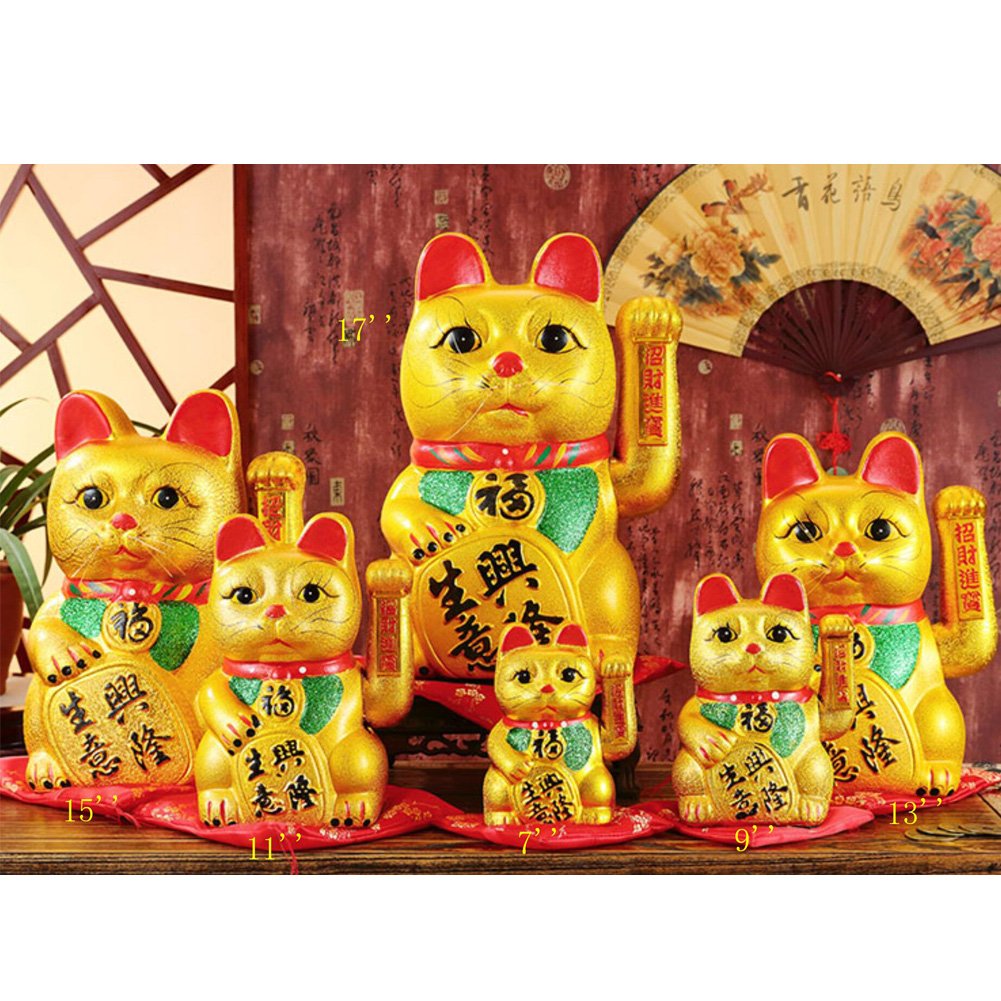 thefancypumpkin 7" Waving Lucky Fortune Cat Maneki Neko Japanese Porcelain Lucky Cat H18CM