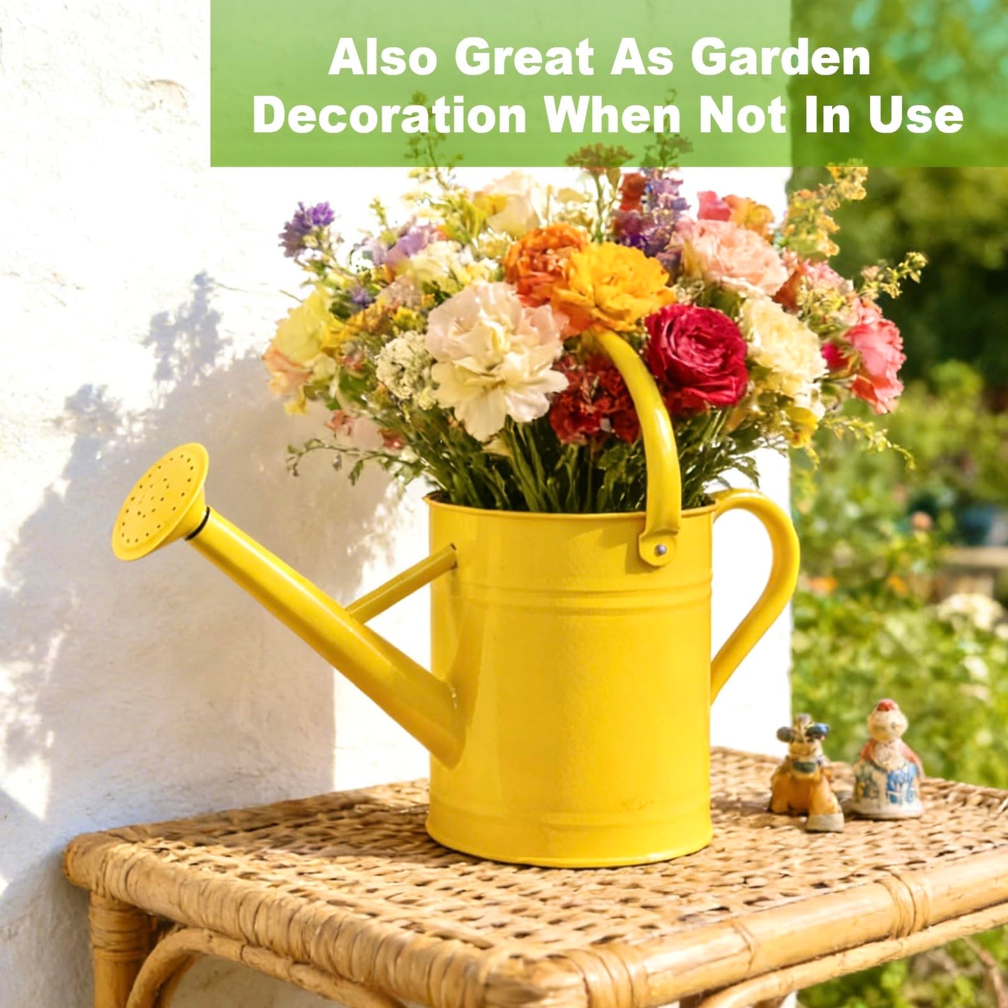 Watering Can for Outdoor&Indoor Plants,1 Gallon Metal Watering Can with with Removable Spout,Galvanized Steel Garden Flower Water Can Plant Watering Pot with 2 Handles,Yellow