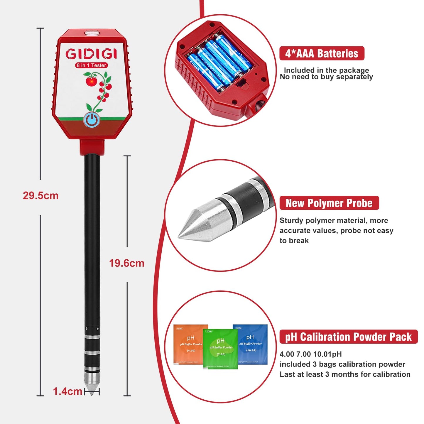 Soil pH Meter Smart Soil Moisture Meter with App Control Digital Soil Test Kit for Plants pH Sunlight Intensity Fertility pH EC Salt Soil Thermometer Humidity Moisture Meter for Garden Lawn Farming