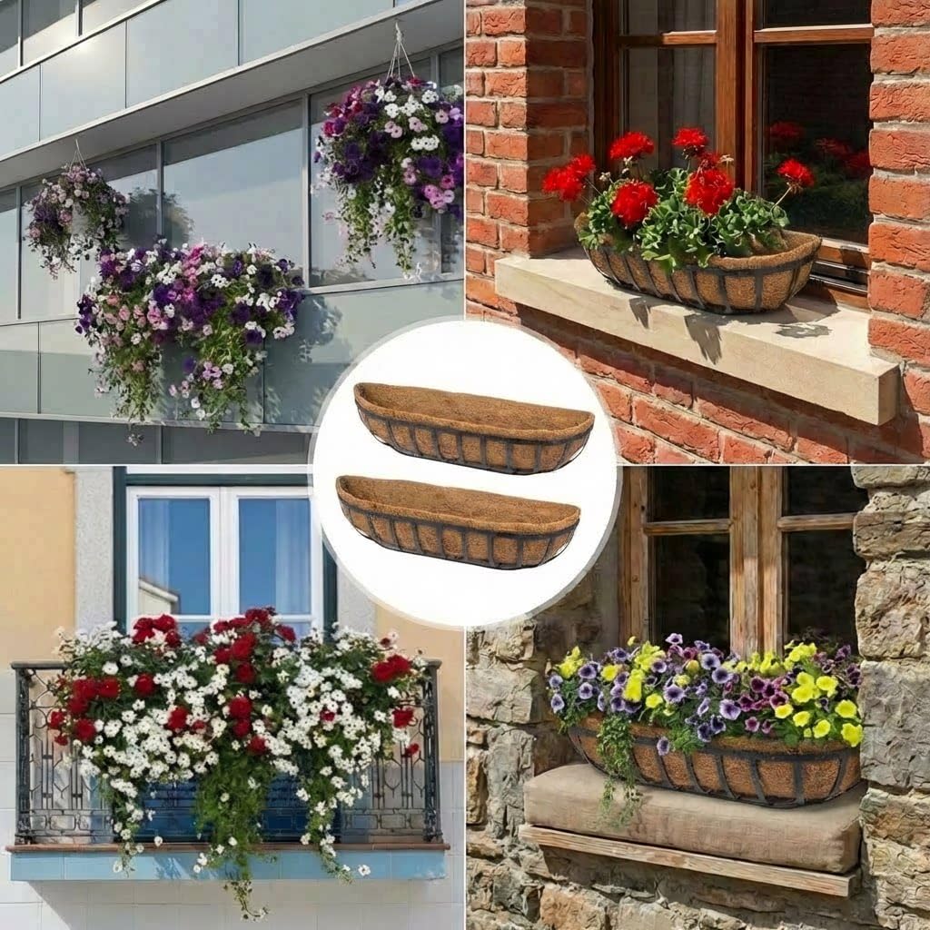 RAYRONGLY Pack of 1 PCS 55 Inch Trough Coco Fiber Replacement Liner, Pre-Formed Window Basket Coco Liner, Natural Coconut Coir Planter for Wall Hanging Basket, Window Box, Flower Pot, Fence, Railing