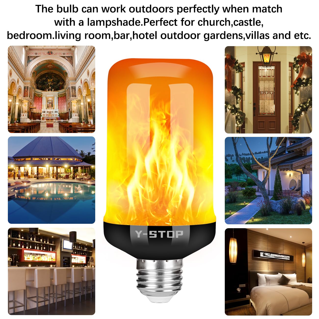 Y- STOP Upgraded LED Flame Light Bulbs, 4 Modes Flickering Light Bulb Outdoor with Upside Down Effect, E26 Base Flame Bulb for Christmas Decorations Outdoor, Halloween Lights, Party Decor (2 Pack)