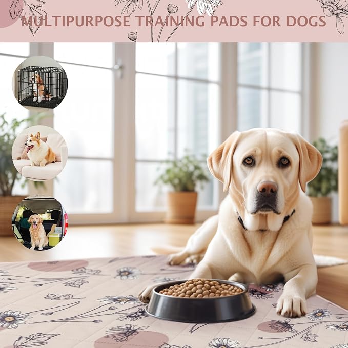 IEUUMLER Washable Pee Pads for Dogs, 2 Pack Non-Slip & Waterproof Pack Whelping Pad, Reusable Washable Puppy Potty Training Pad with Fast Absorbent for Playpen EU007 (Pink Daisy, 24"X48"-2pcs)